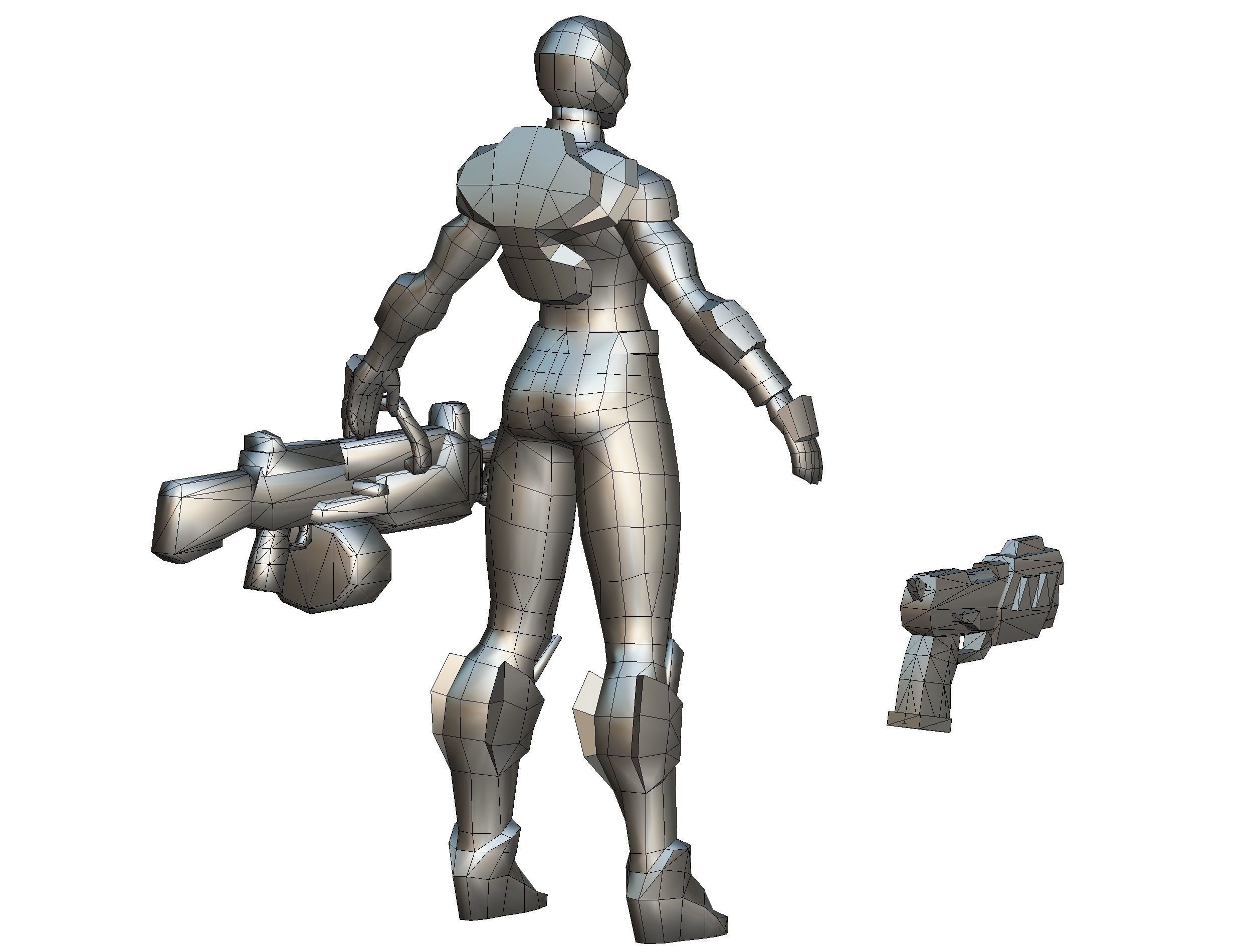 Cyborg Machine Gun with Automatic Rifle and Pistol Low-poly 3D model_50