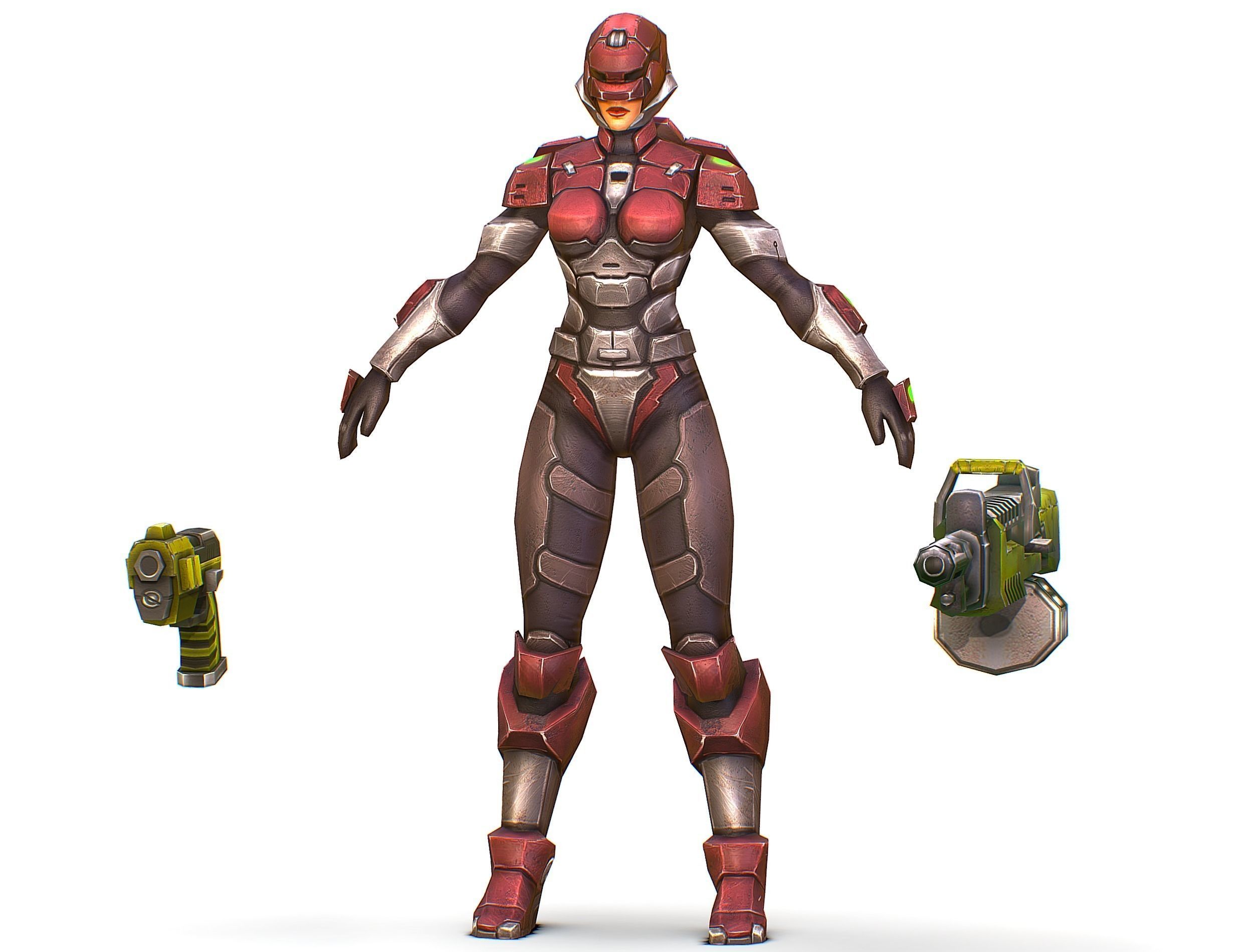 Cyborg Machine Gun with Automatic Rifle and Pistol Low-poly 3D model_2