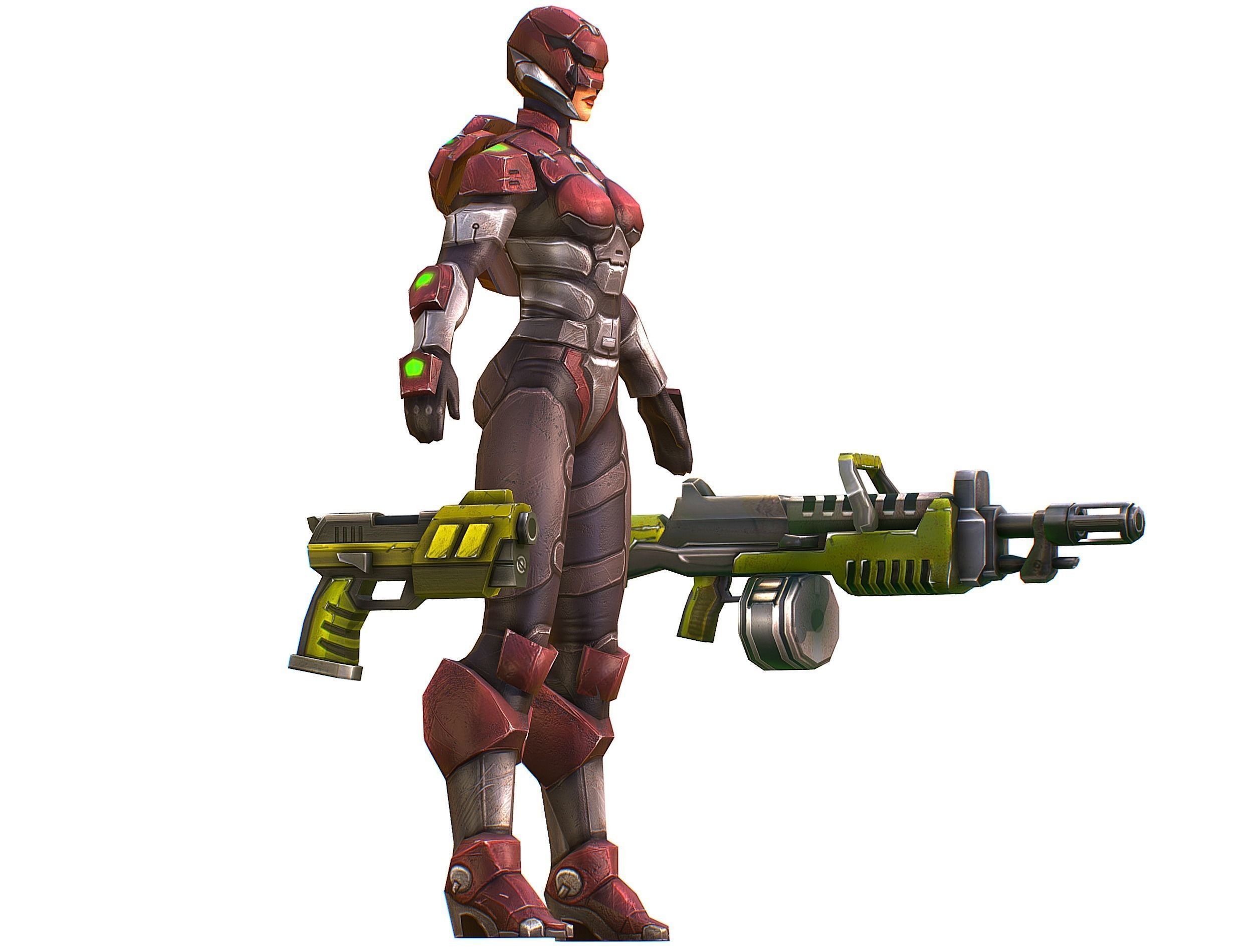 Cyborg Machine Gun with Automatic Rifle and Pistol Low-poly 3D model_18