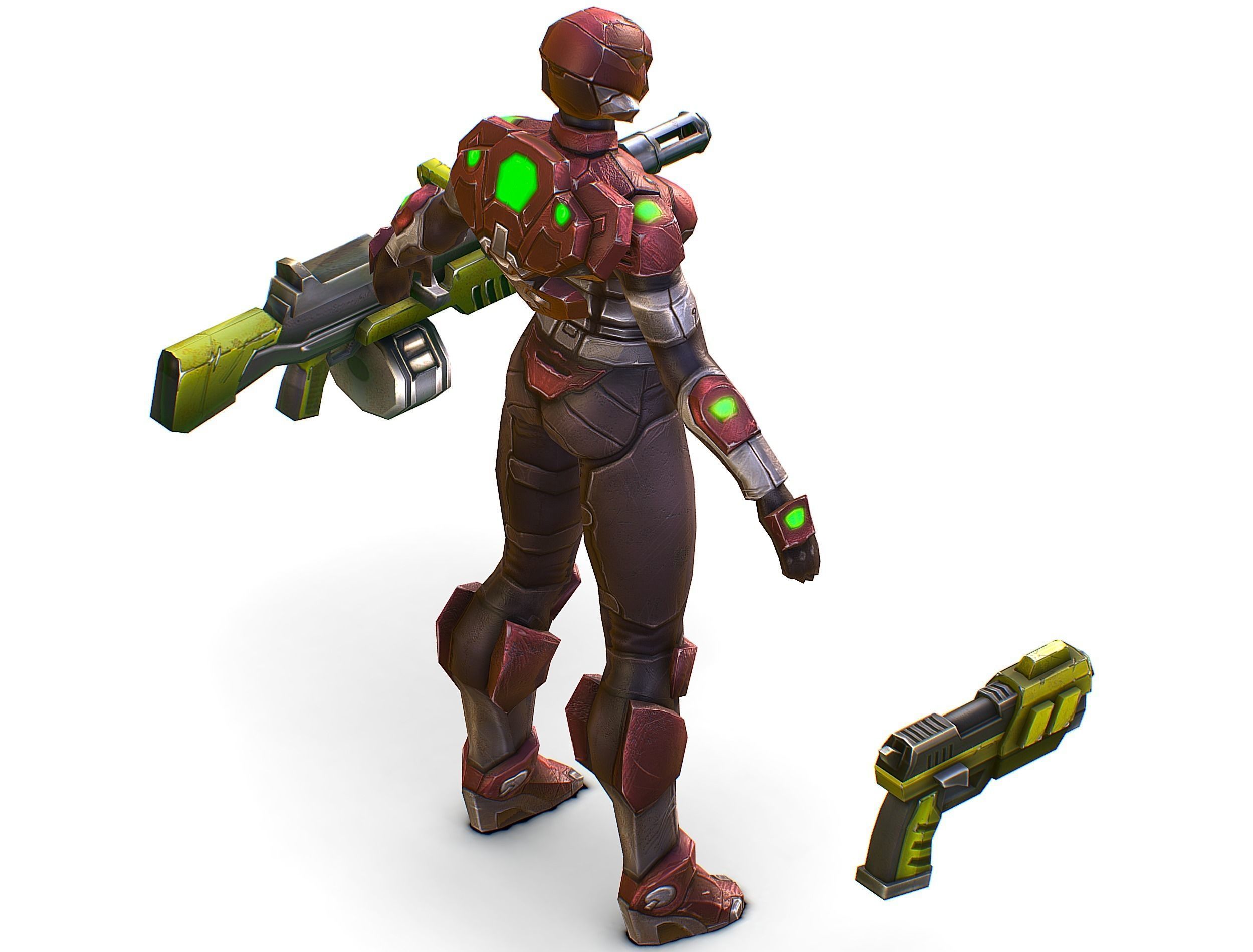 Cyborg Machine Gun with Automatic Rifle and Pistol Low-poly 3D model_46