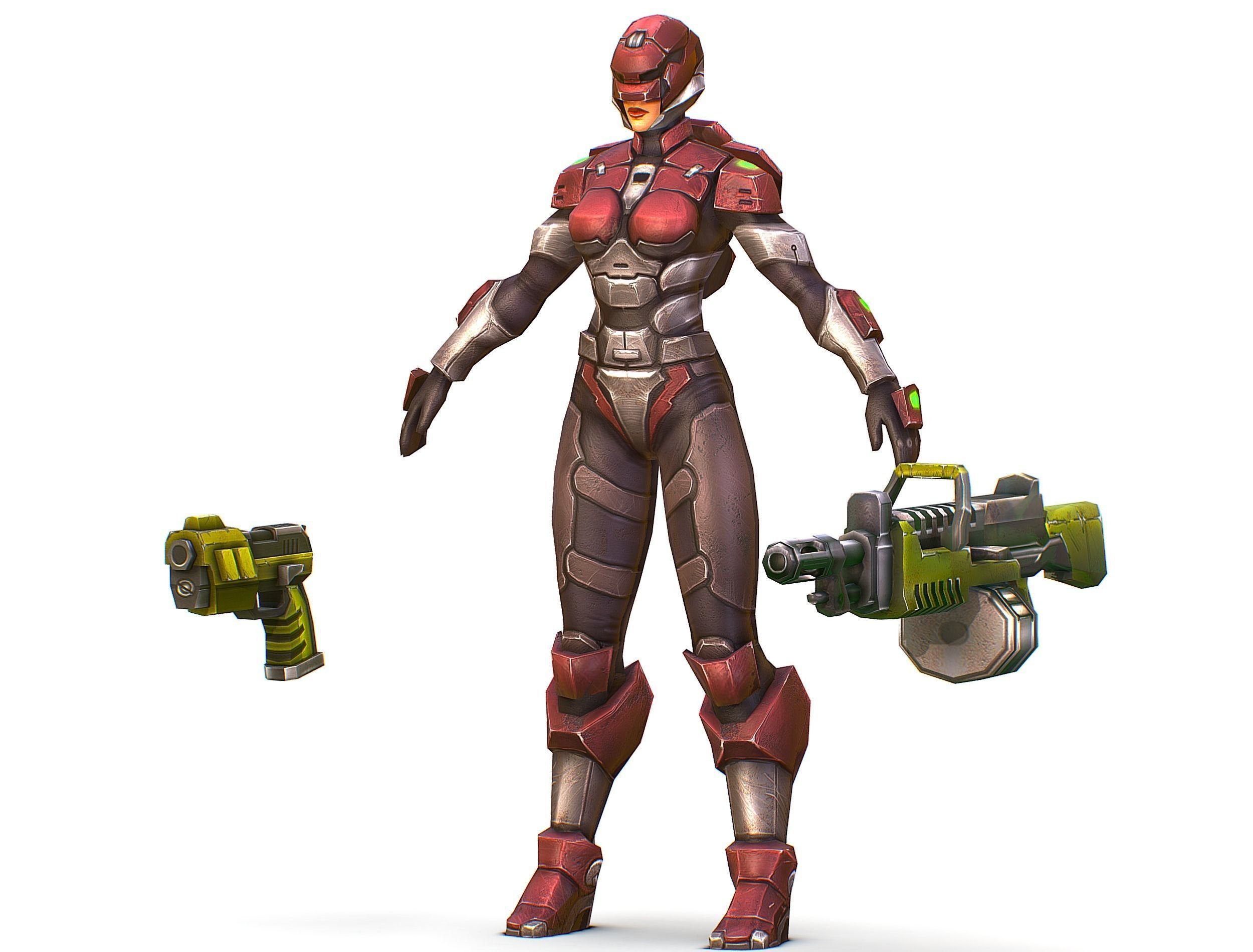 Cyborg Machine Gun with Automatic Rifle and Pistol Low-poly 3D model_3