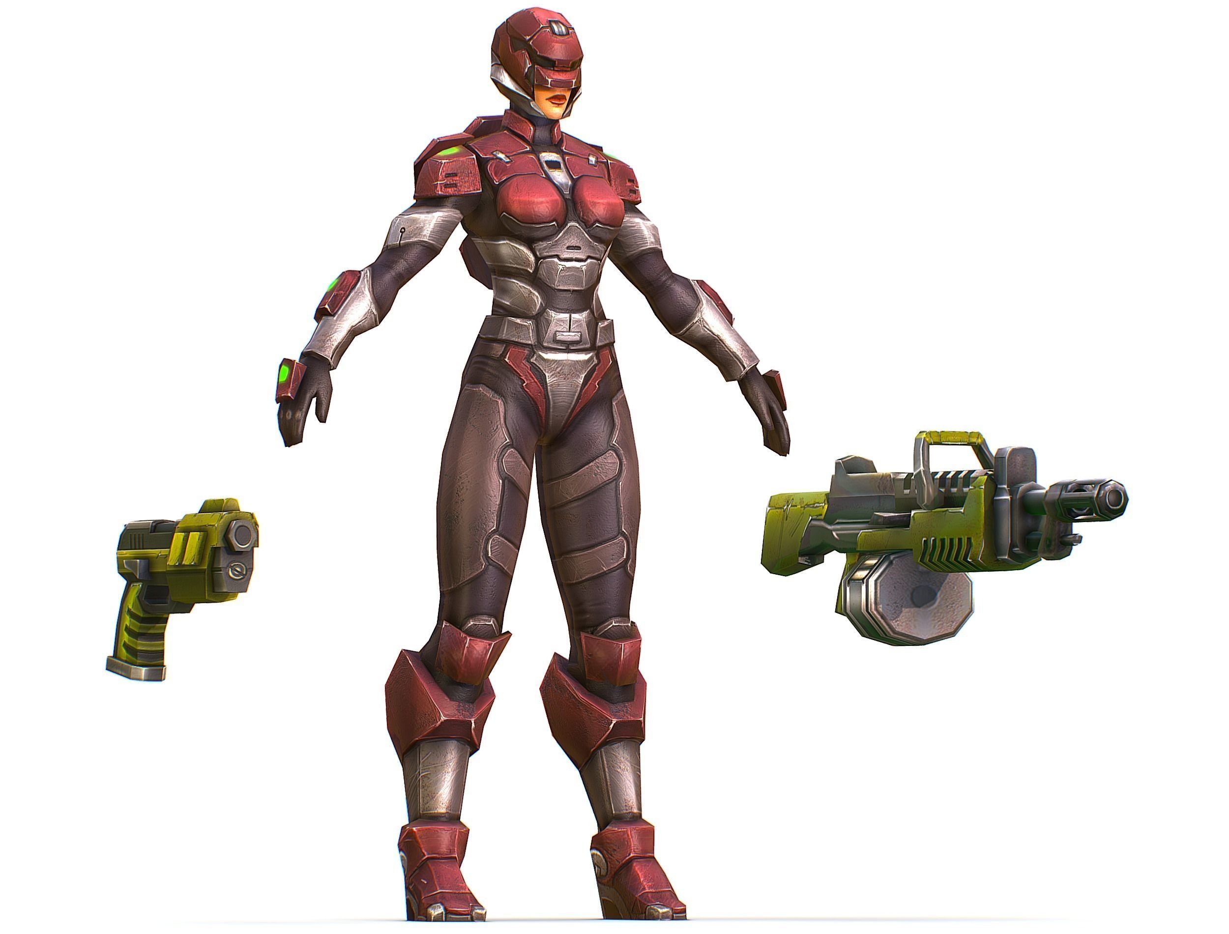 Cyborg Machine Gun with Automatic Rifle and Pistol Low-poly 3D model_20