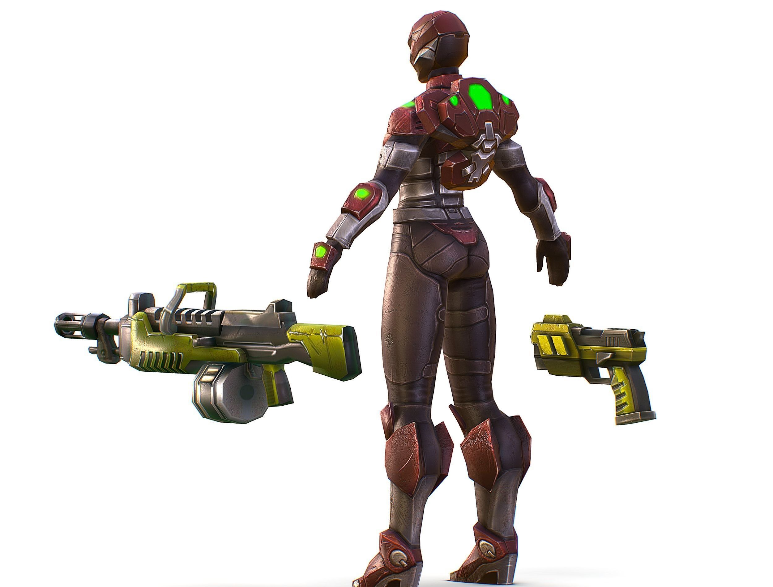 Cyborg Machine Gun with Automatic Rifle and Pistol Low-poly 3D model_8