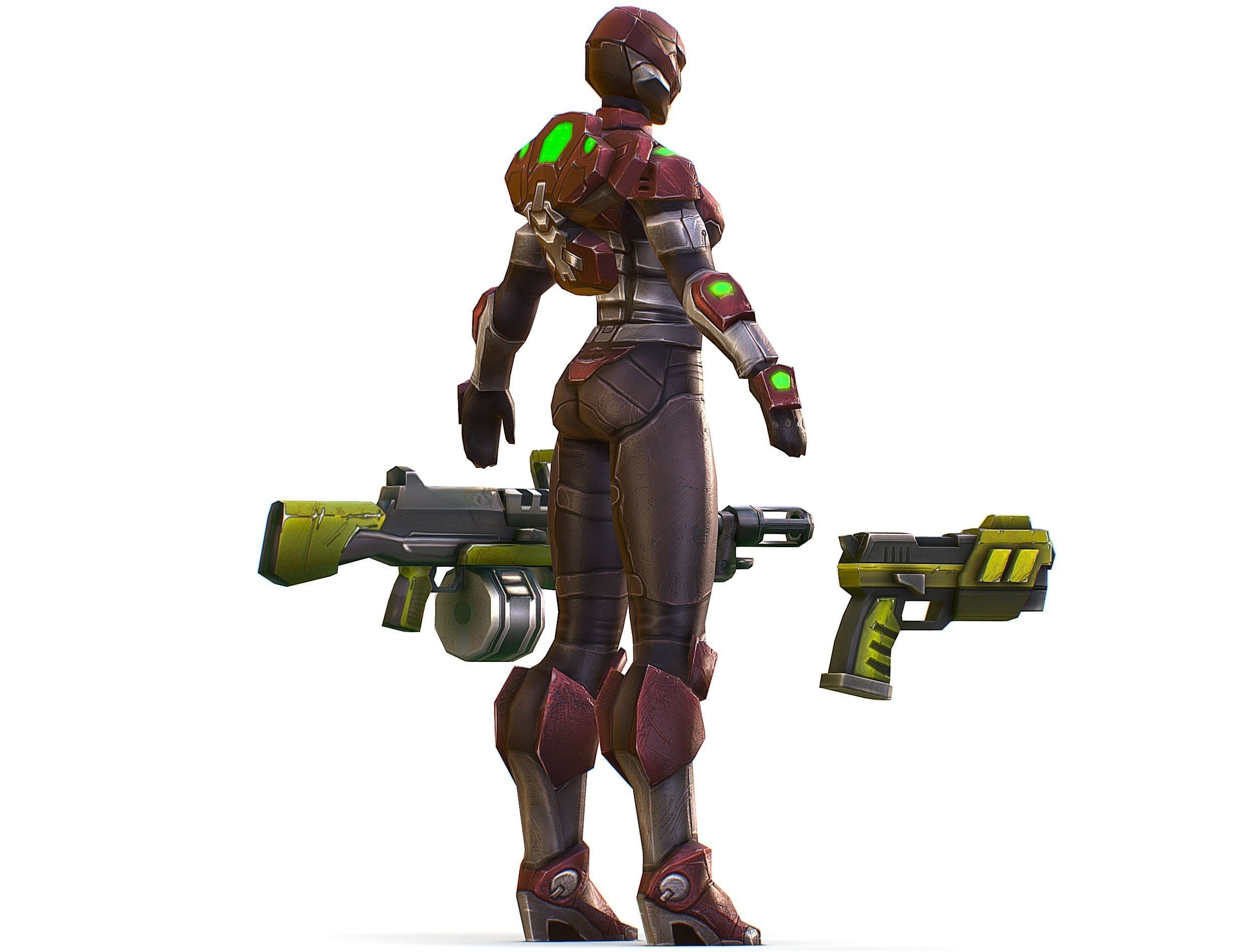 Cyborg Machine Gun with Automatic Rifle and Pistol Low-poly 3D model_13