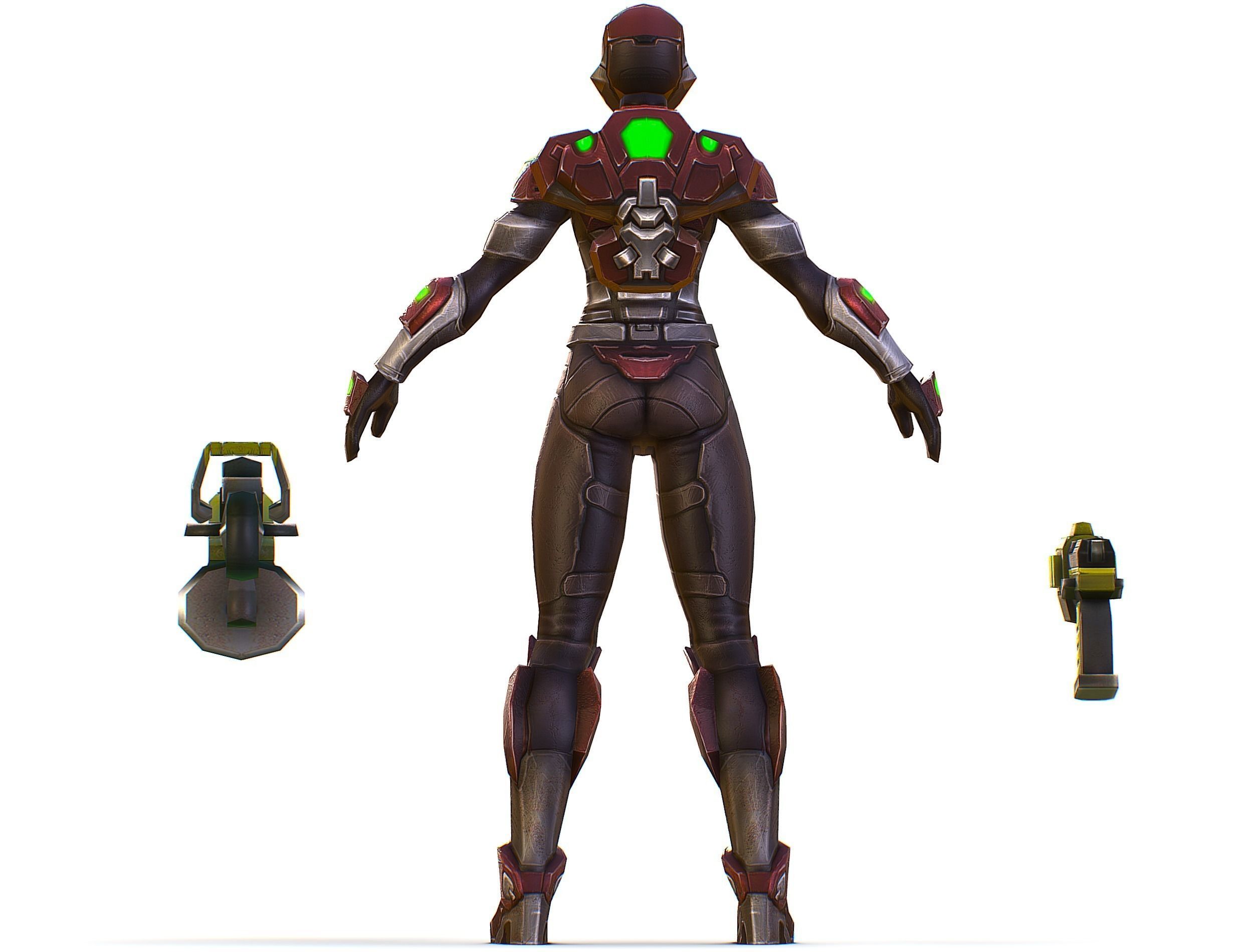 Cyborg Machine Gun with Automatic Rifle and Pistol Low-poly 3D model_10