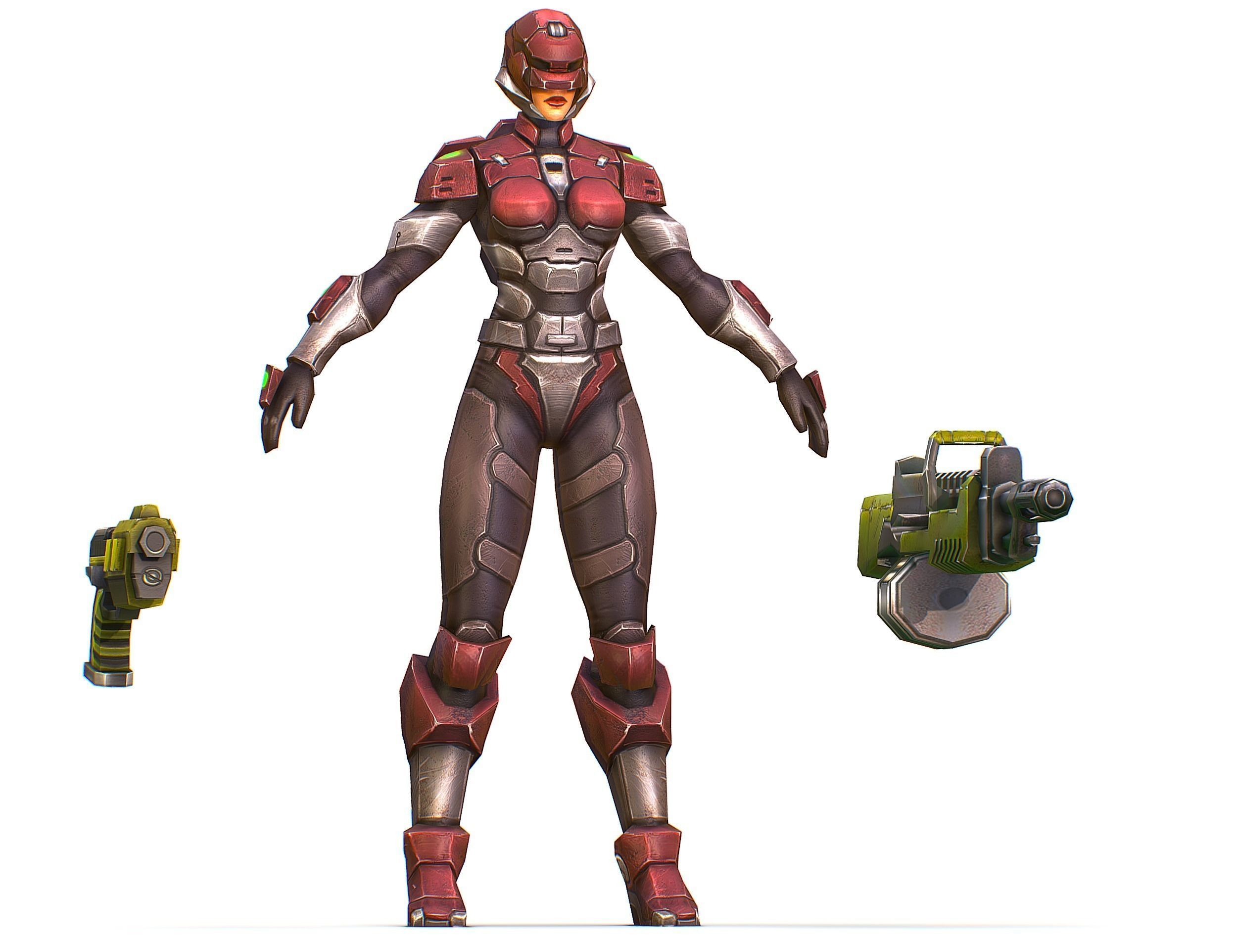 Cyborg Machine Gun with Automatic Rifle and Pistol Low-poly 3D model_21