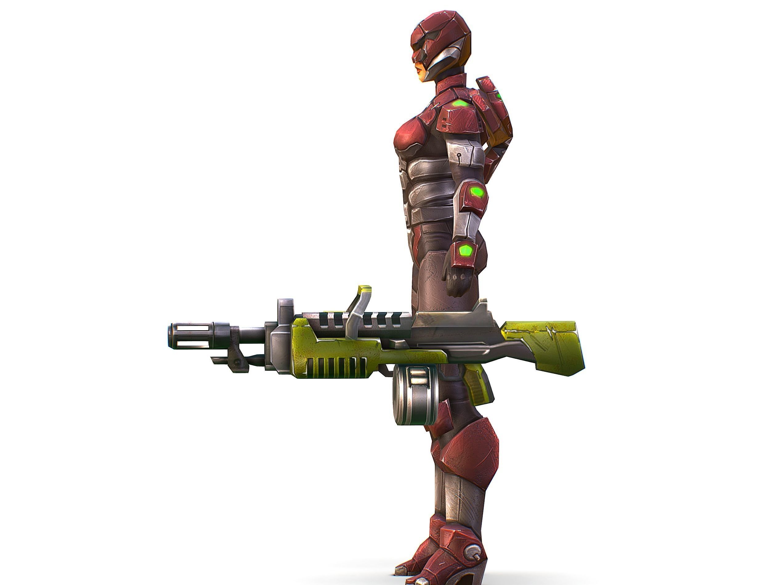 Cyborg Machine Gun with Automatic Rifle and Pistol Low-poly 3D model_6