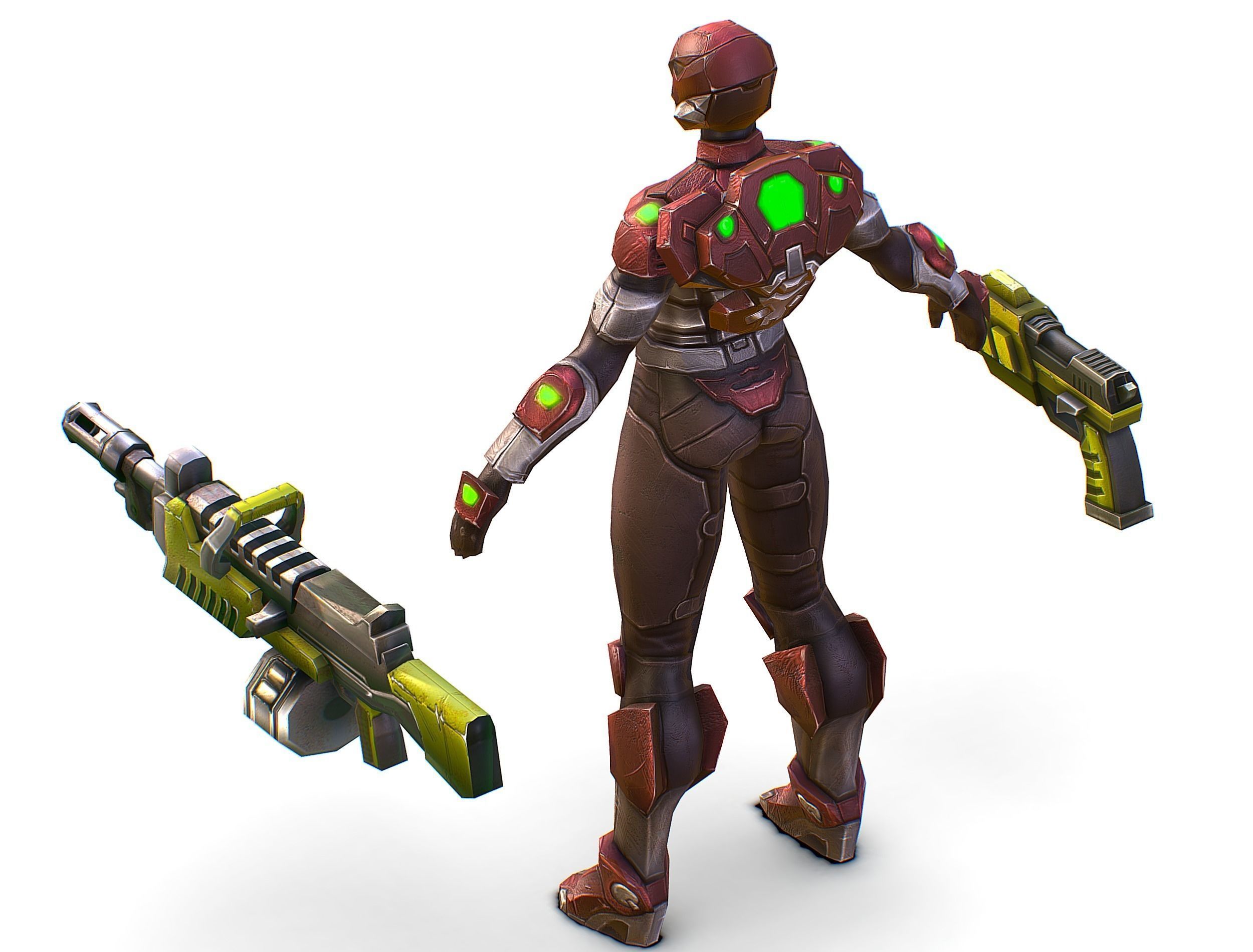 Cyborg Machine Gun with Automatic Rifle and Pistol Low-poly 3D model_45