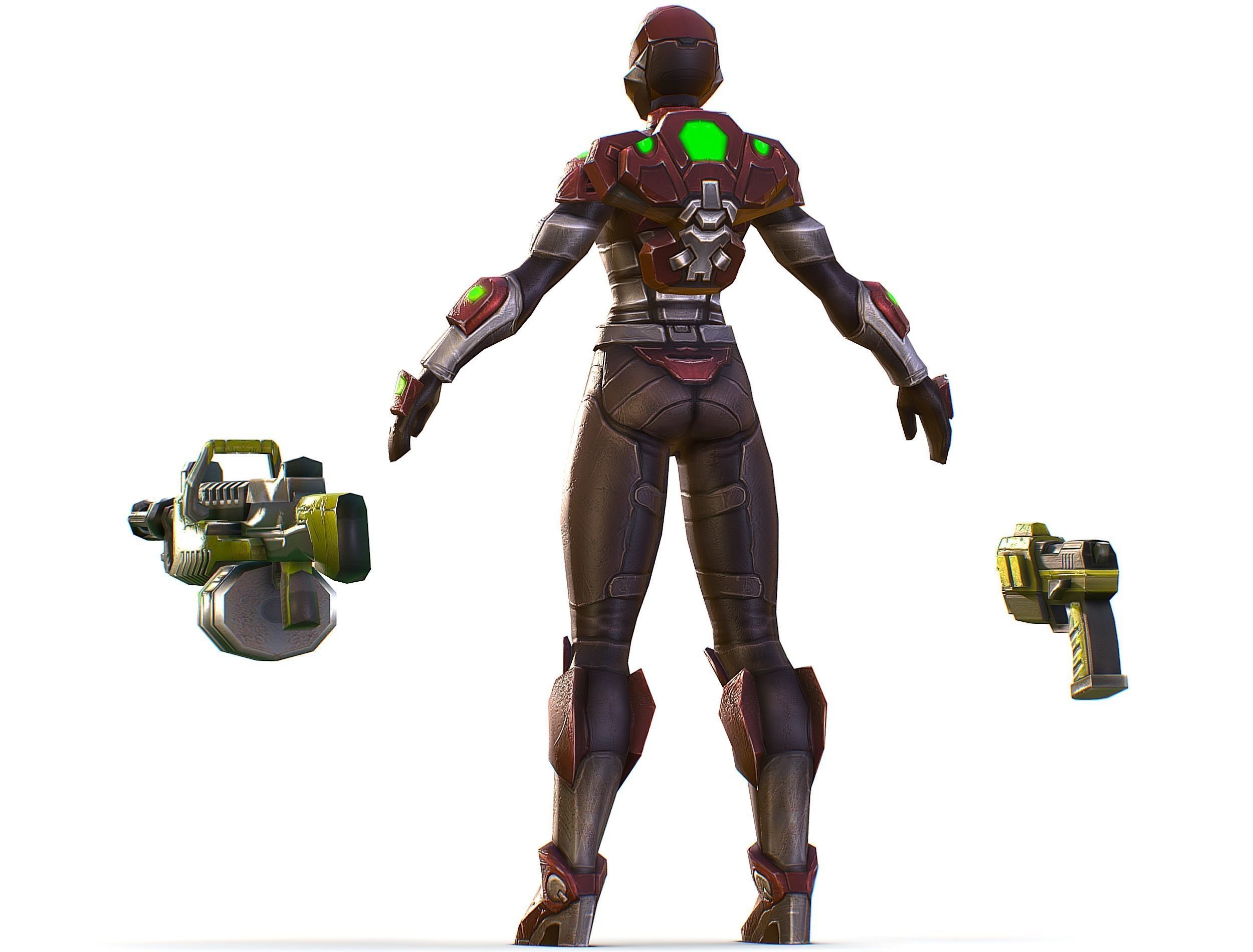 Cyborg Machine Gun with Automatic Rifle and Pistol Low-poly 3D model_9