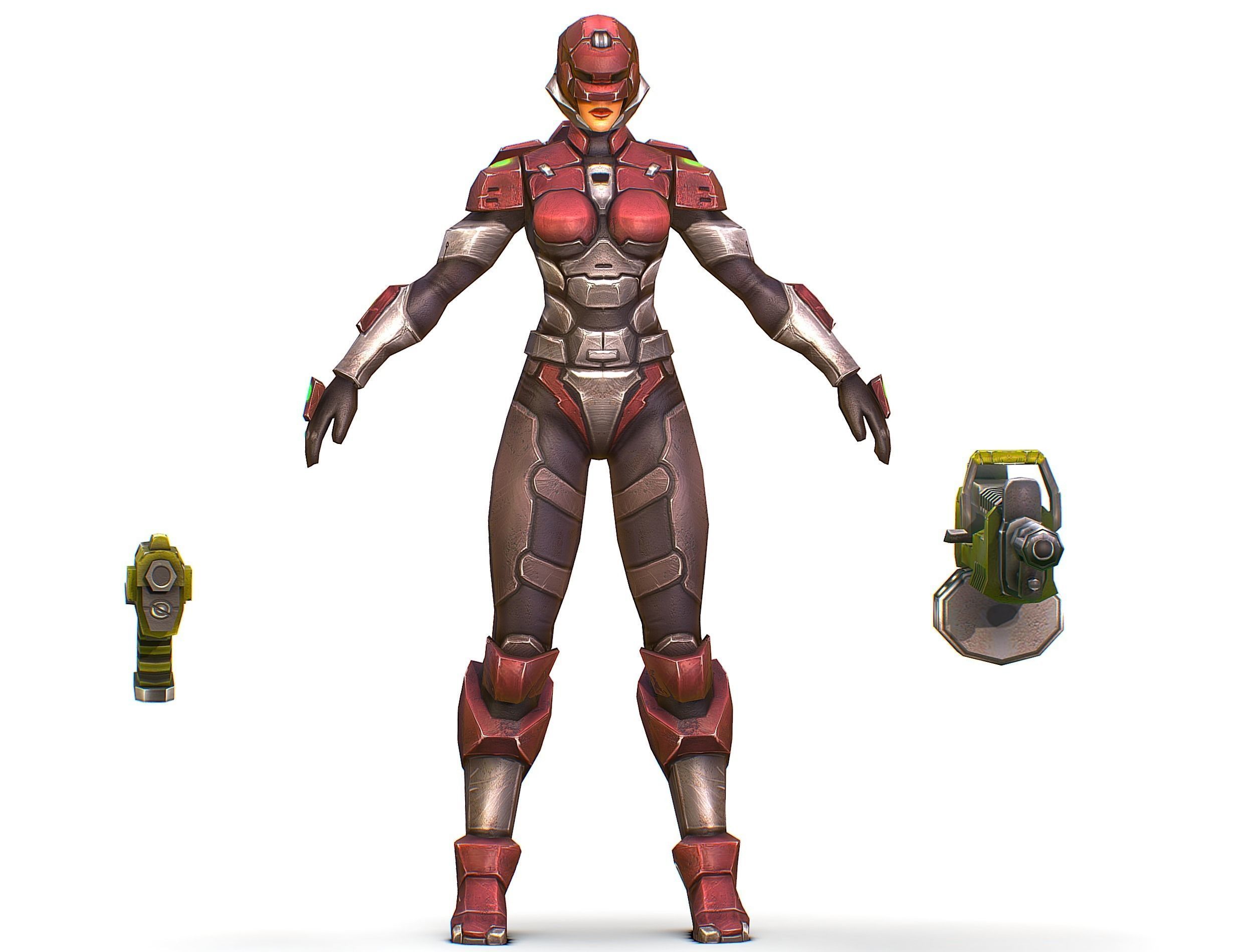 Cyborg Machine Gun with Automatic Rifle and Pistol Low-poly 3D model_1