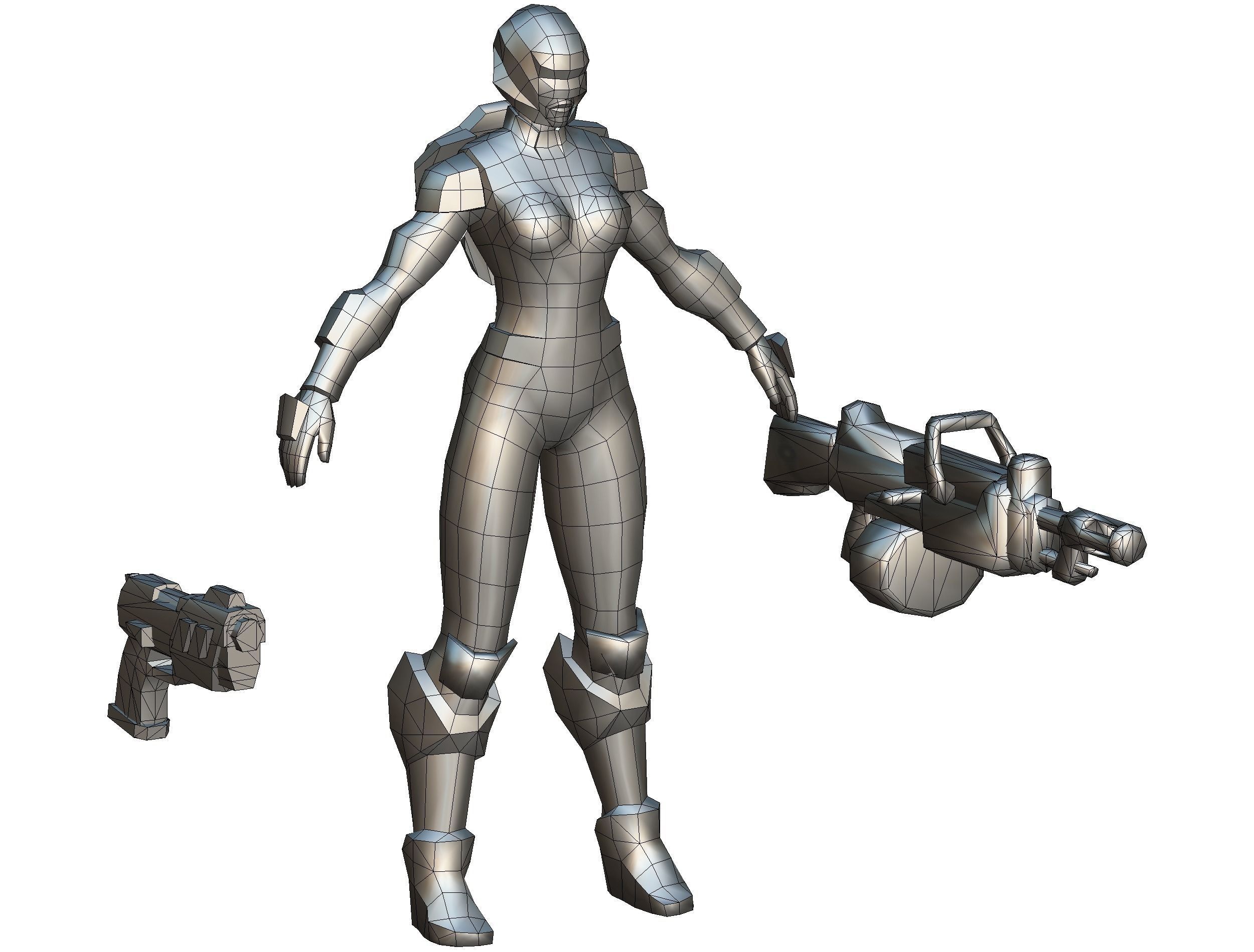 Cyborg Machine Gun with Automatic Rifle and Pistol Low-poly 3D model_48