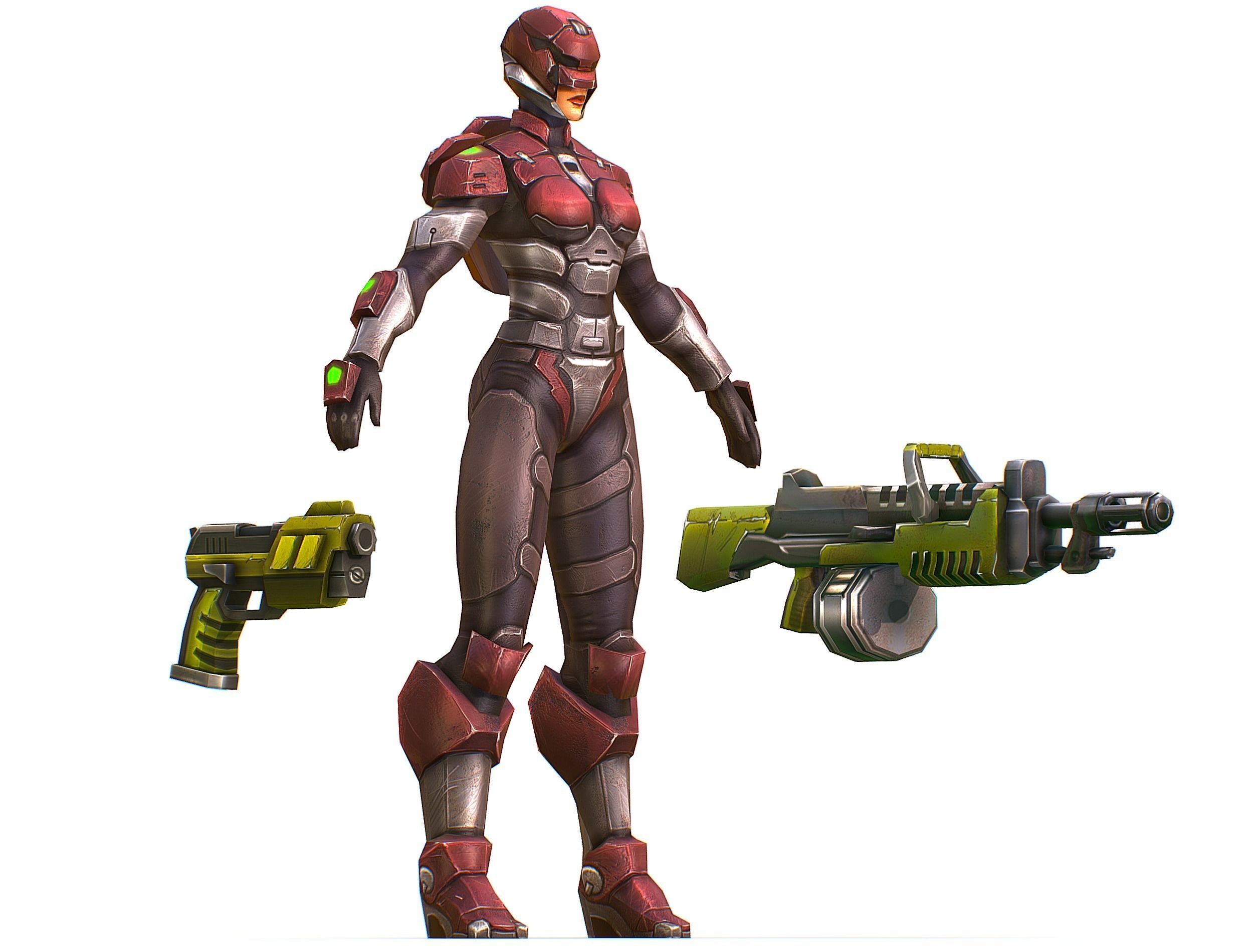 Cyborg Machine Gun with Automatic Rifle and Pistol Low-poly 3D model_19