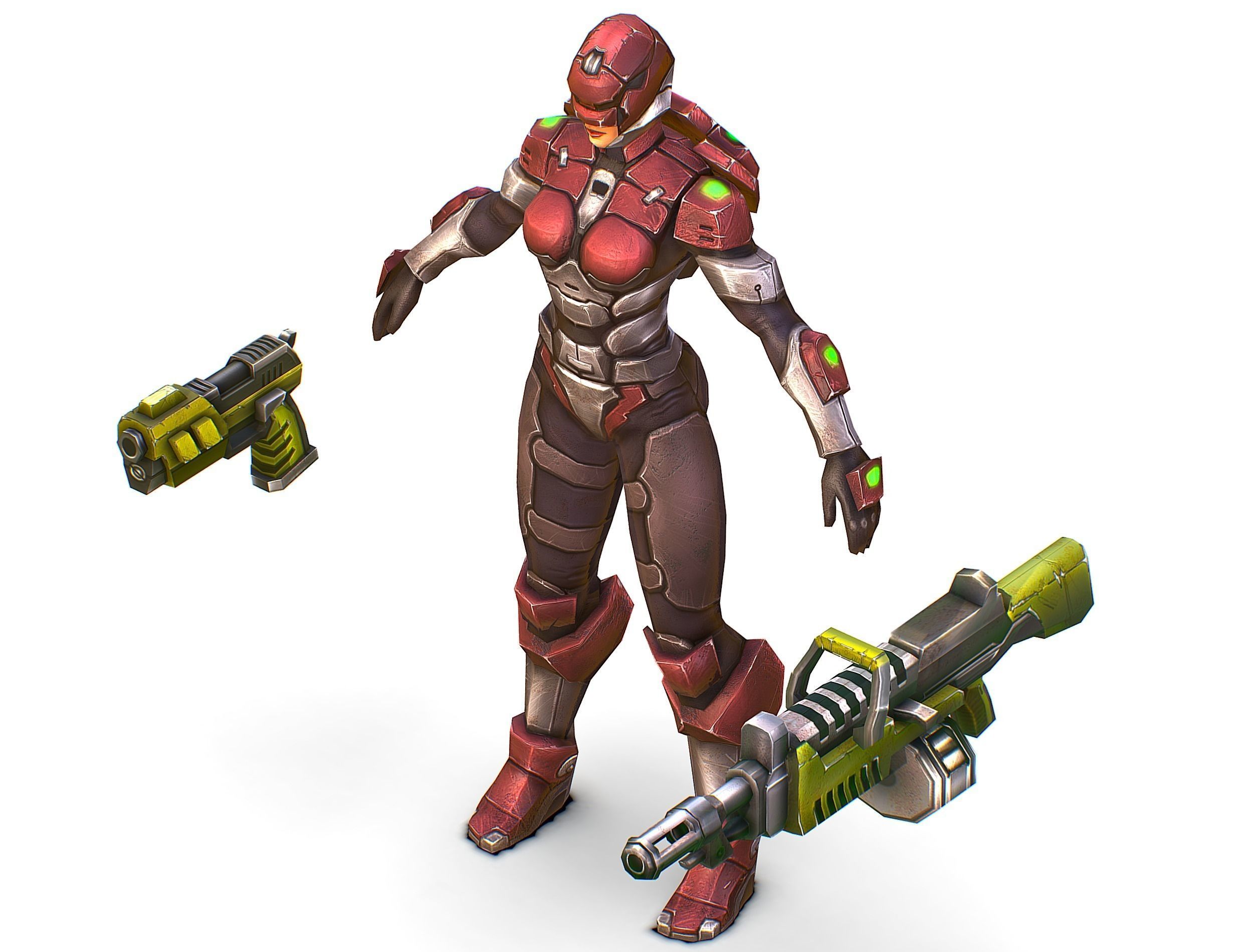 Cyborg Machine Gun with Automatic Rifle and Pistol Low-poly 3D model_44