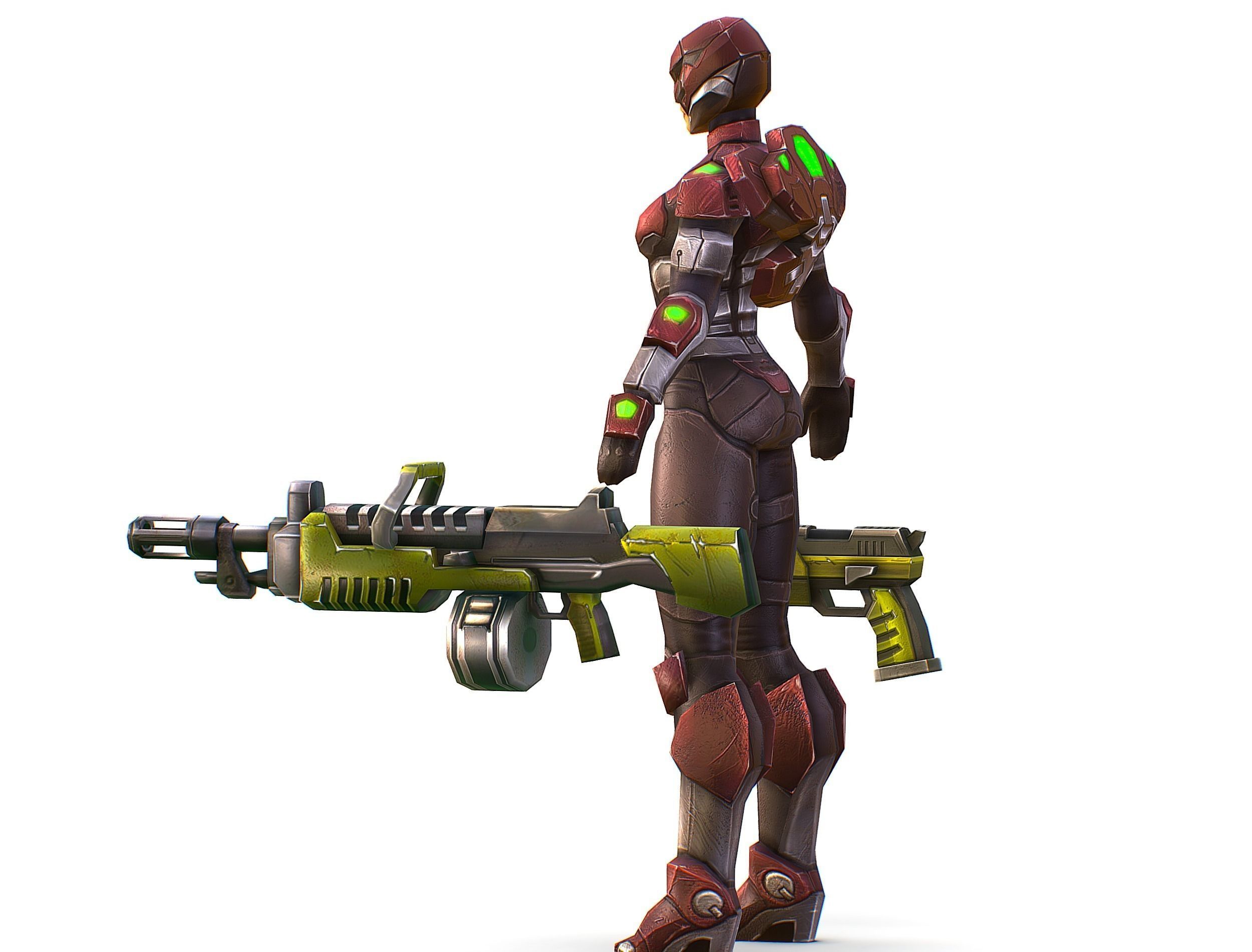 Cyborg Machine Gun with Automatic Rifle and Pistol Low-poly 3D model_7