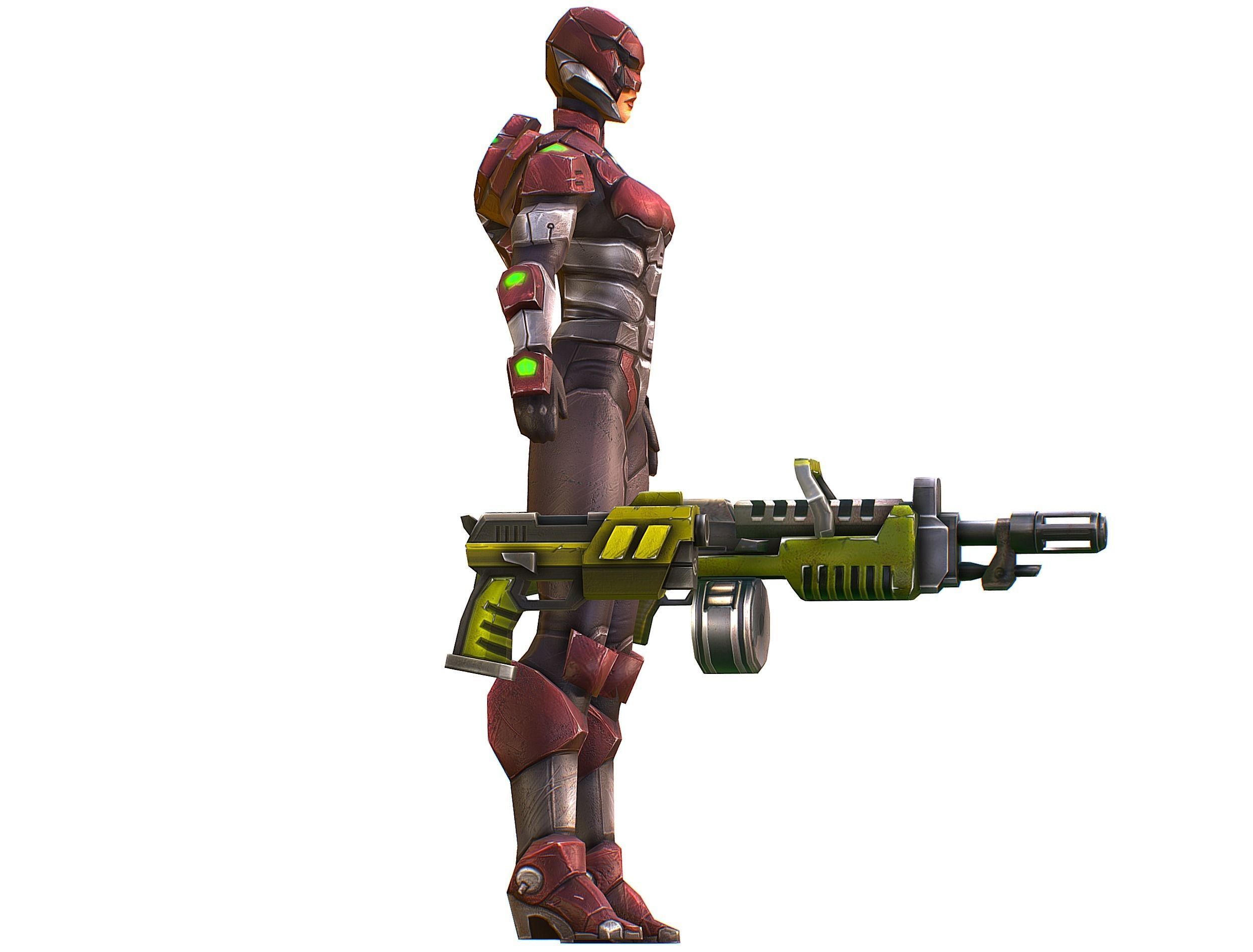 Cyborg Machine Gun with Automatic Rifle and Pistol Low-poly 3D model_17