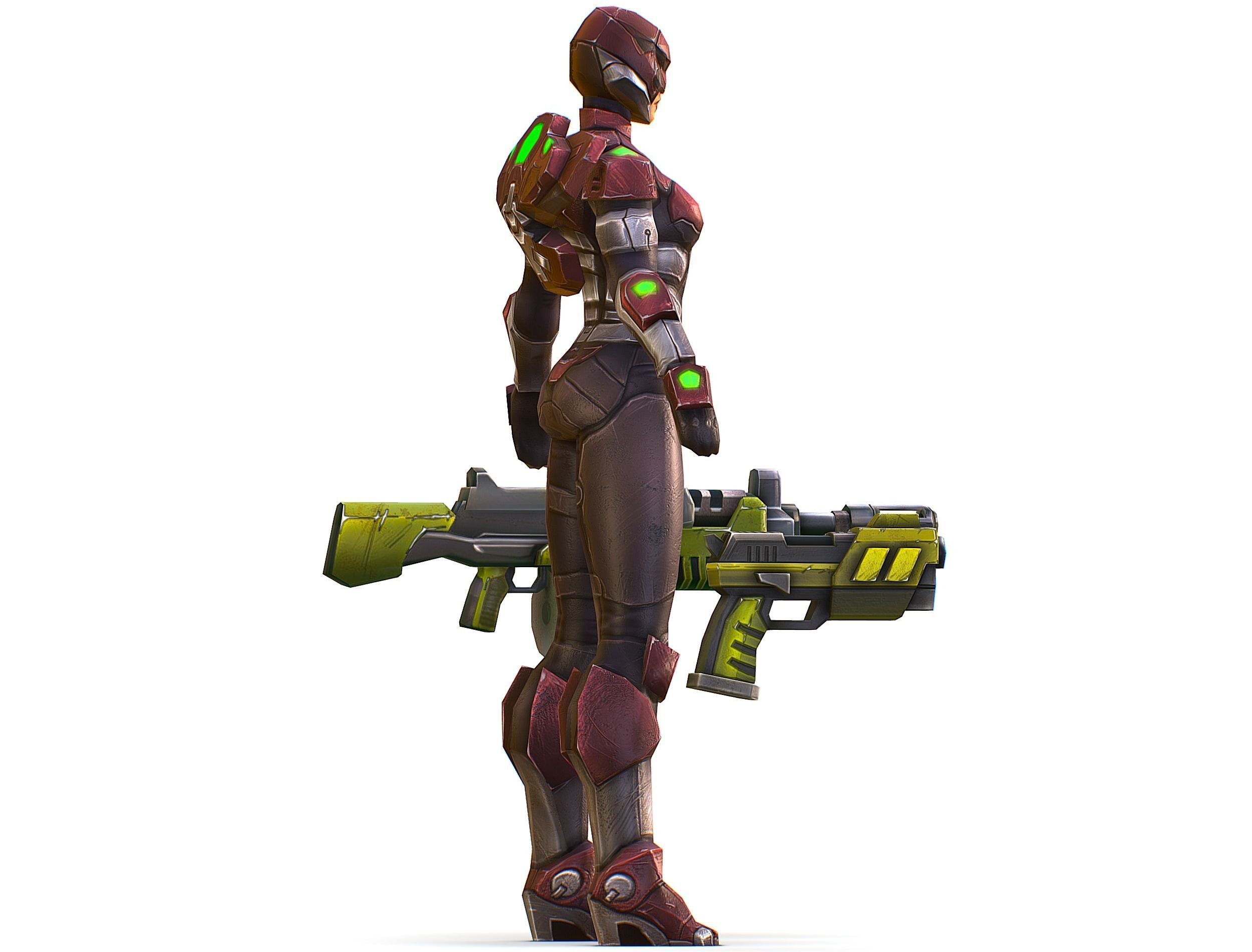 Cyborg Machine Gun with Automatic Rifle and Pistol Low-poly 3D model_14