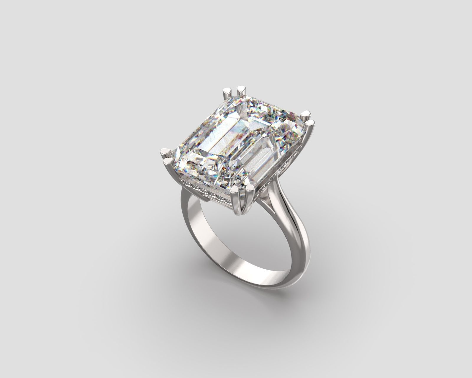 R 176 b Emerald shape engagement ring 3D print model_6