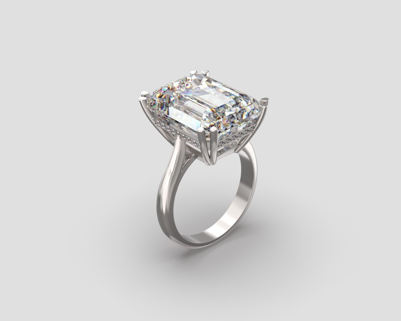 R 176 b Emerald shape engagement ring 3D print model_2