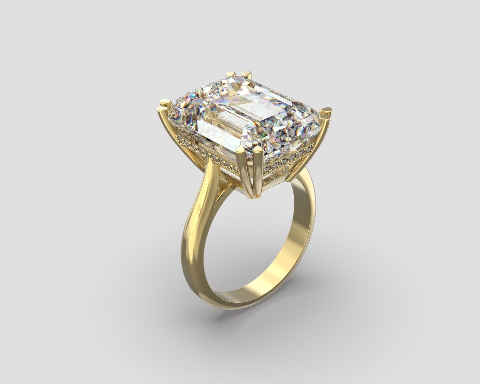 R 176 b Emerald shape engagement ring 3D print model_1