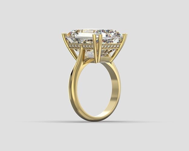 R 176 b Emerald shape engagement ring 3D print model