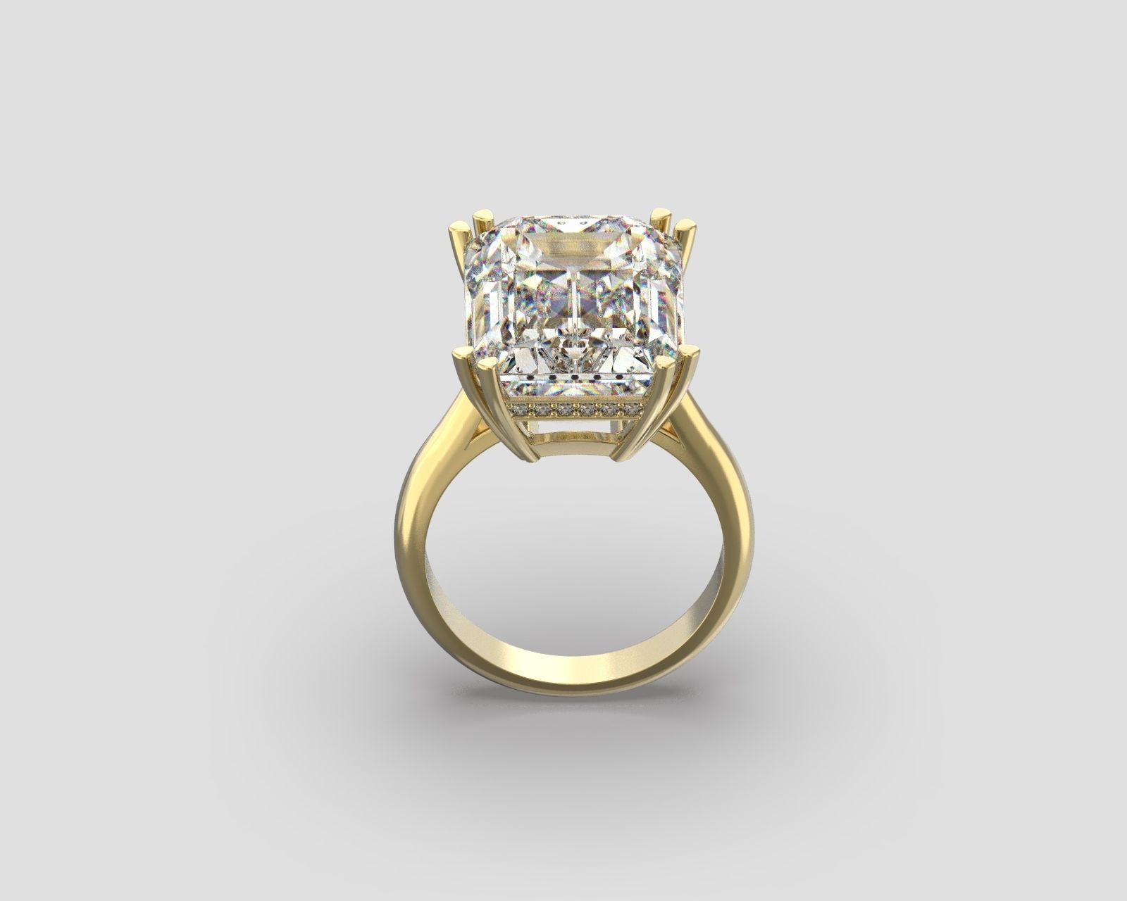 R 176 b Emerald shape engagement ring 3D print model_4