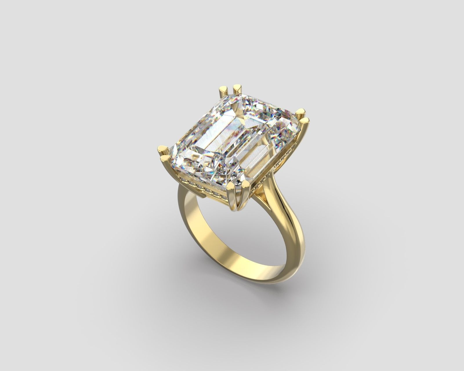 R 176 b Emerald shape engagement ring 3D print model_5