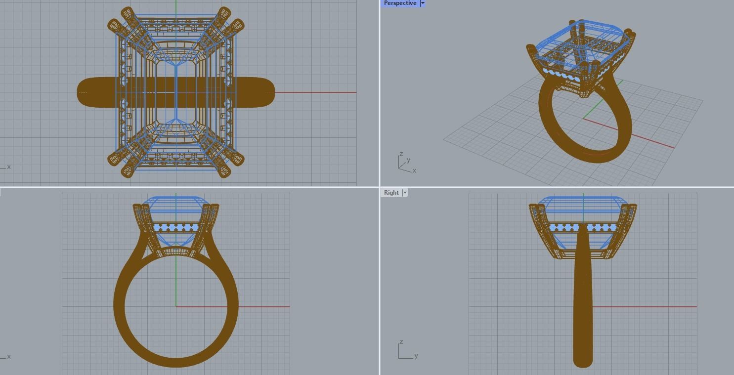 R 176 b Emerald shape engagement ring 3D print model_11