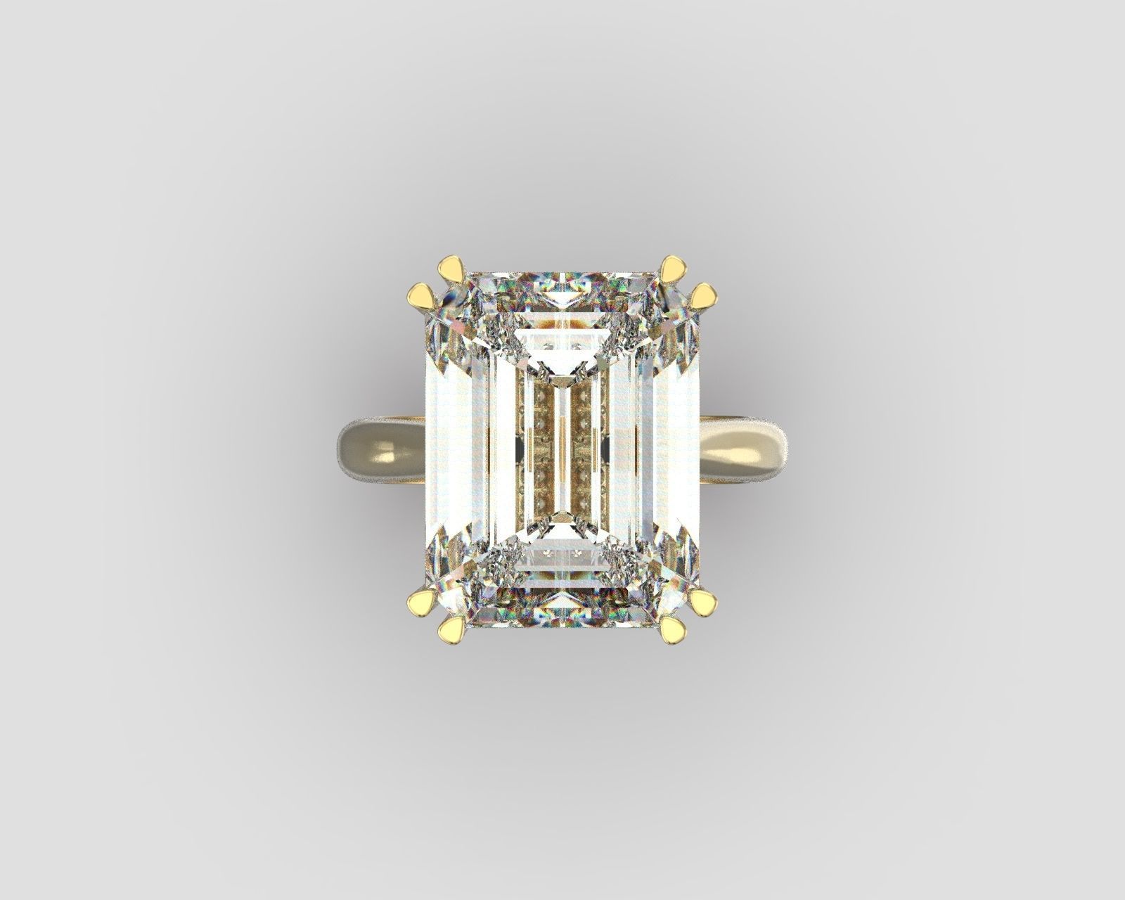 R 176 b Emerald shape engagement ring 3D print model_3