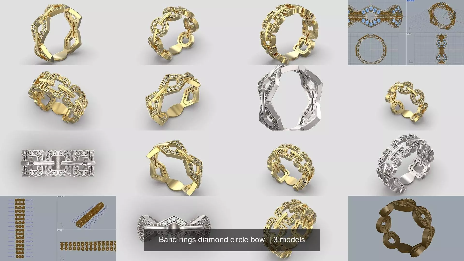 Band rings diamond circle bow  3D Model Collection_0