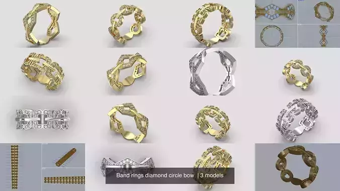 Band rings diamond circle bow 