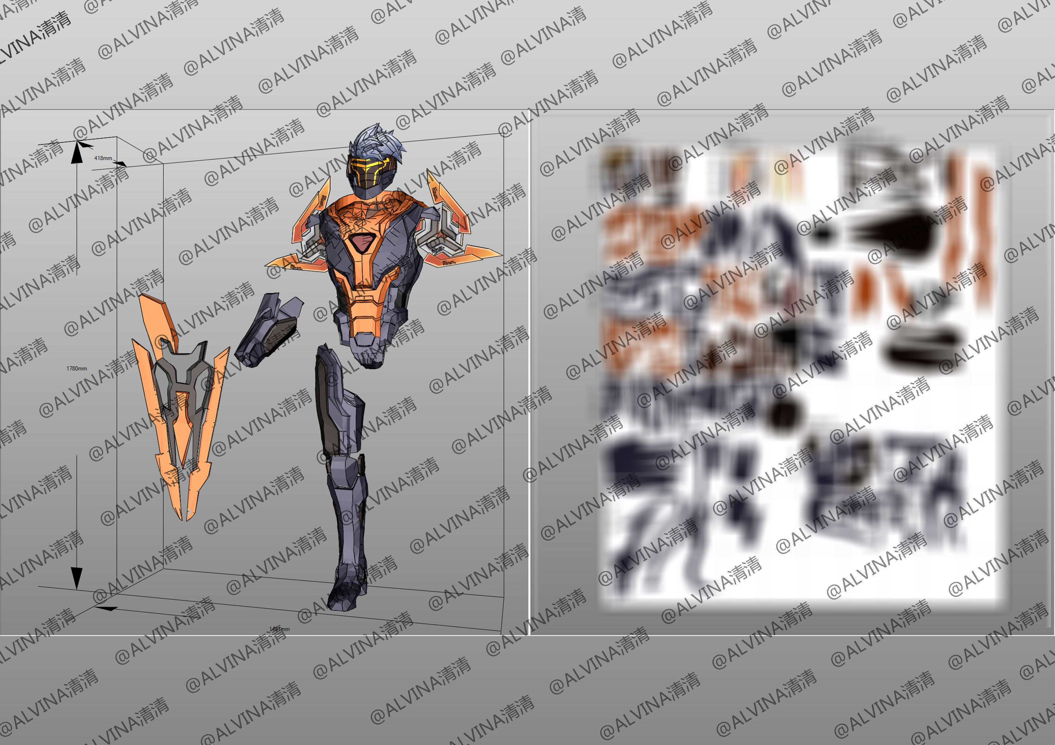 Ultimate PROJECT Zed Armor - DIY Cosplay Pepakura Foam Template Low-poly 3D model_10