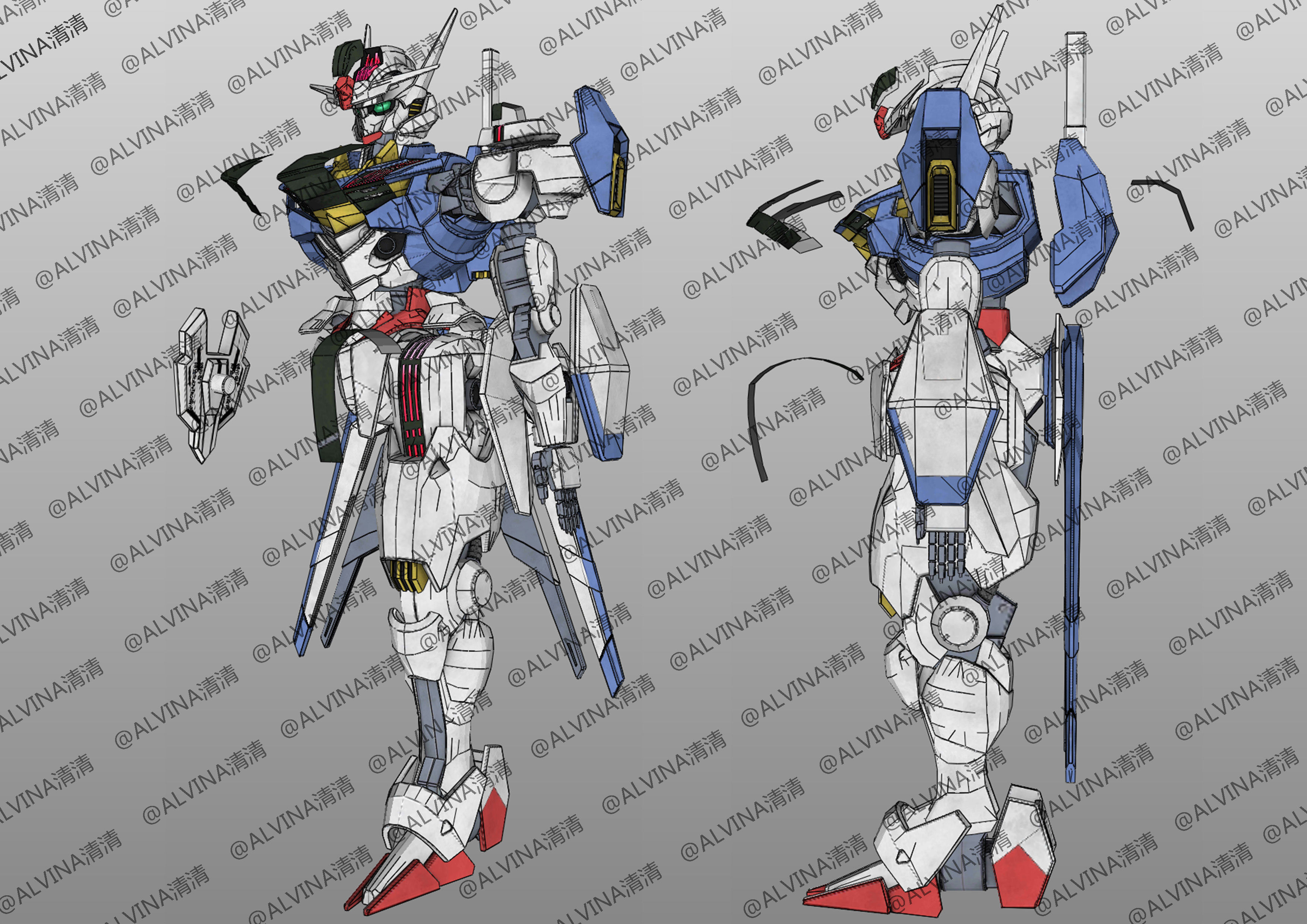 GUNDAM AERIAL Armor - DIY Cosplay Pepakura Foam Template Low-poly 3D model_2