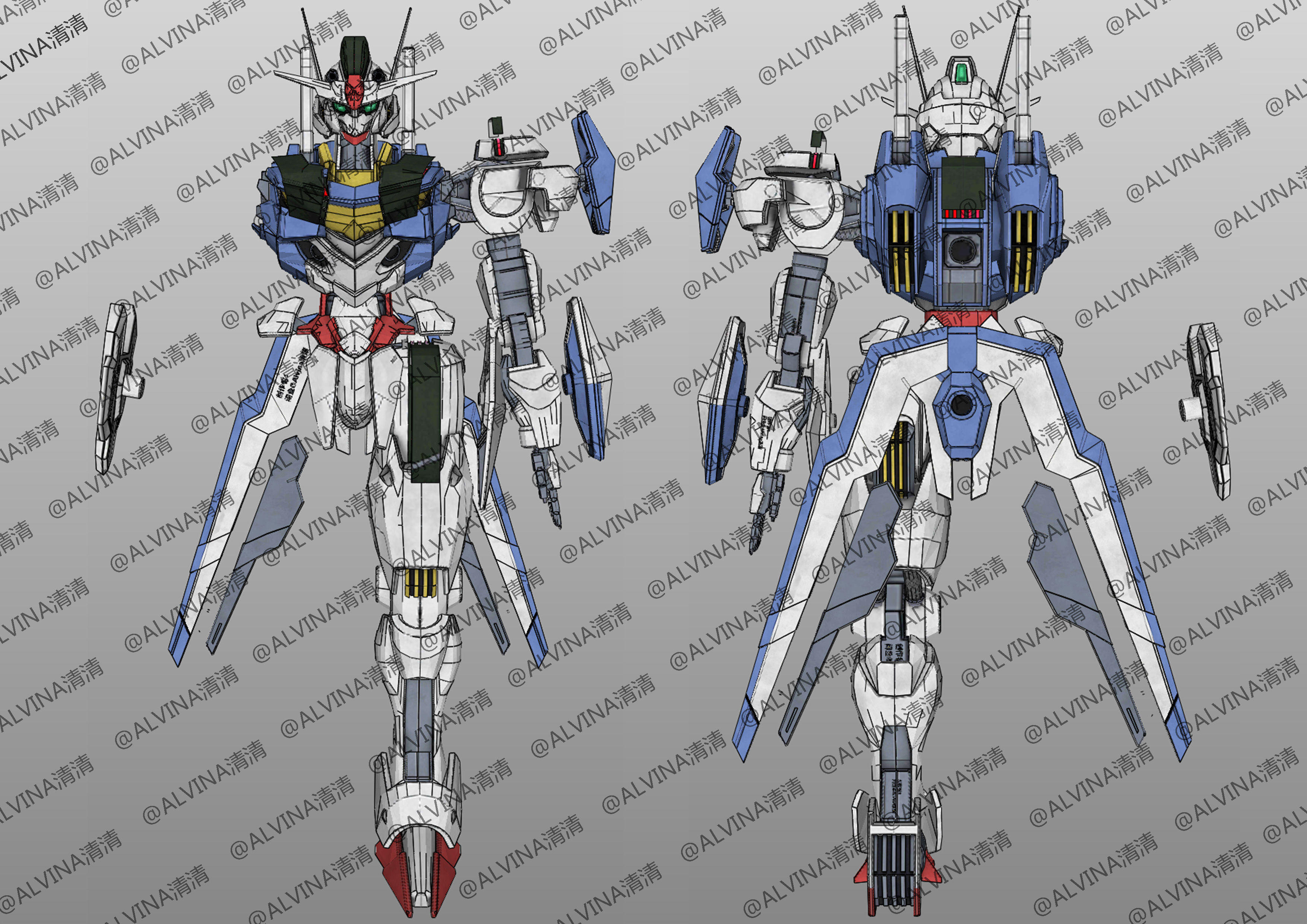 GUNDAM AERIAL Armor - DIY Cosplay Pepakura Foam Template Low-poly 3D model_1