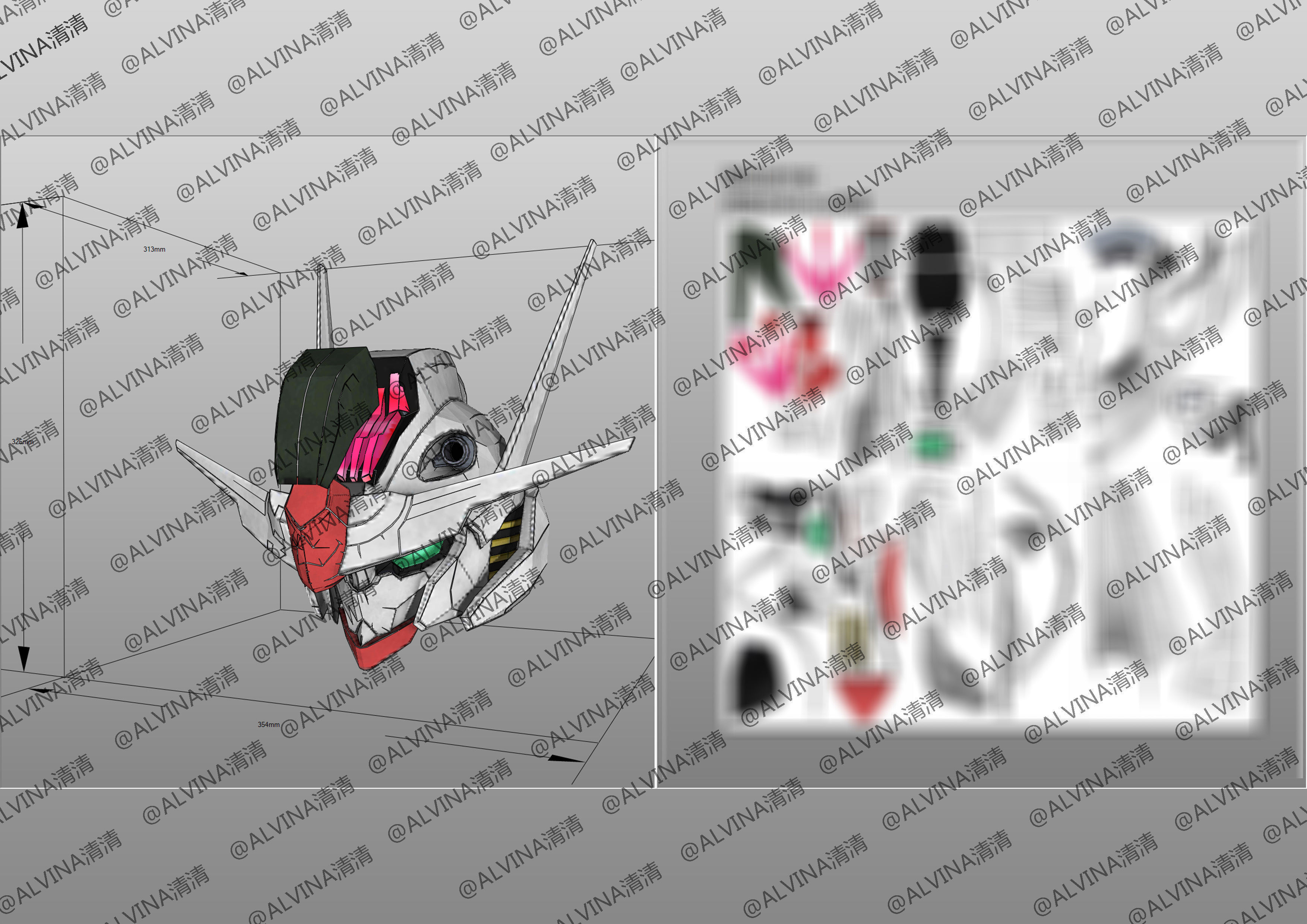 GUNDAM AERIAL Armor - DIY Cosplay Pepakura Foam Template Low-poly 3D model_11