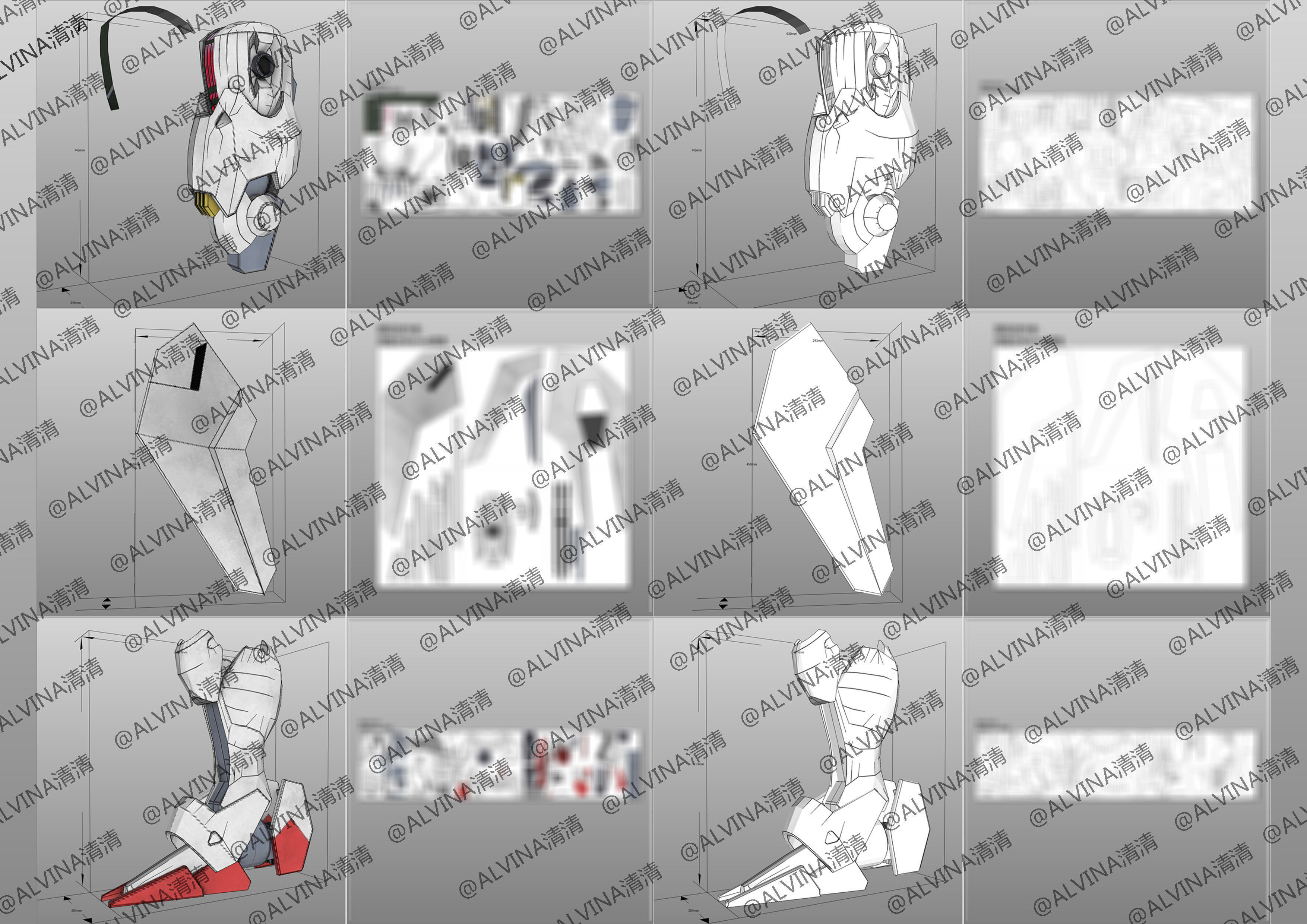 GUNDAM AERIAL Armor - DIY Cosplay Pepakura Foam Template Low-poly 3D model_7