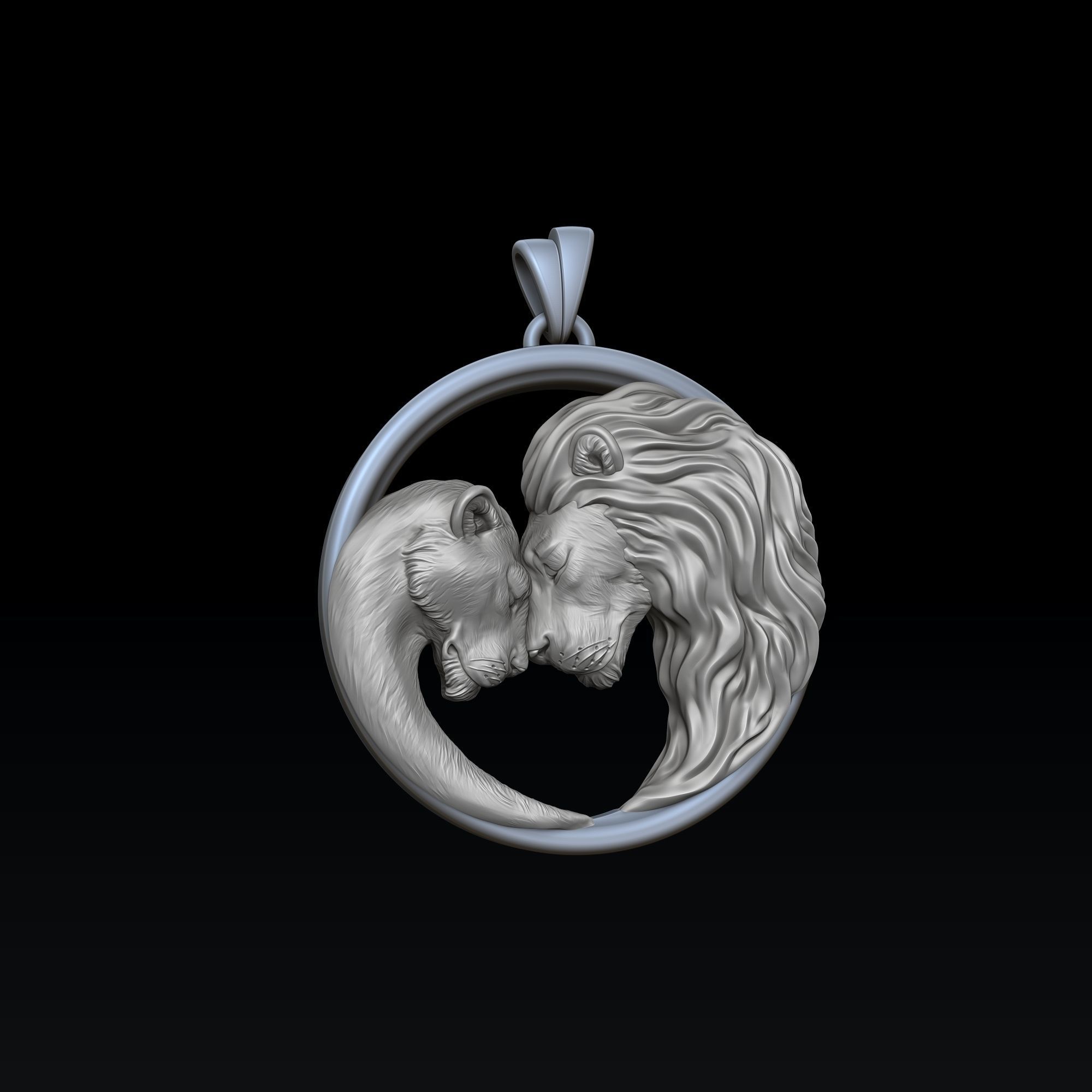 Lion Lioness Pendant V2 3D print model_1