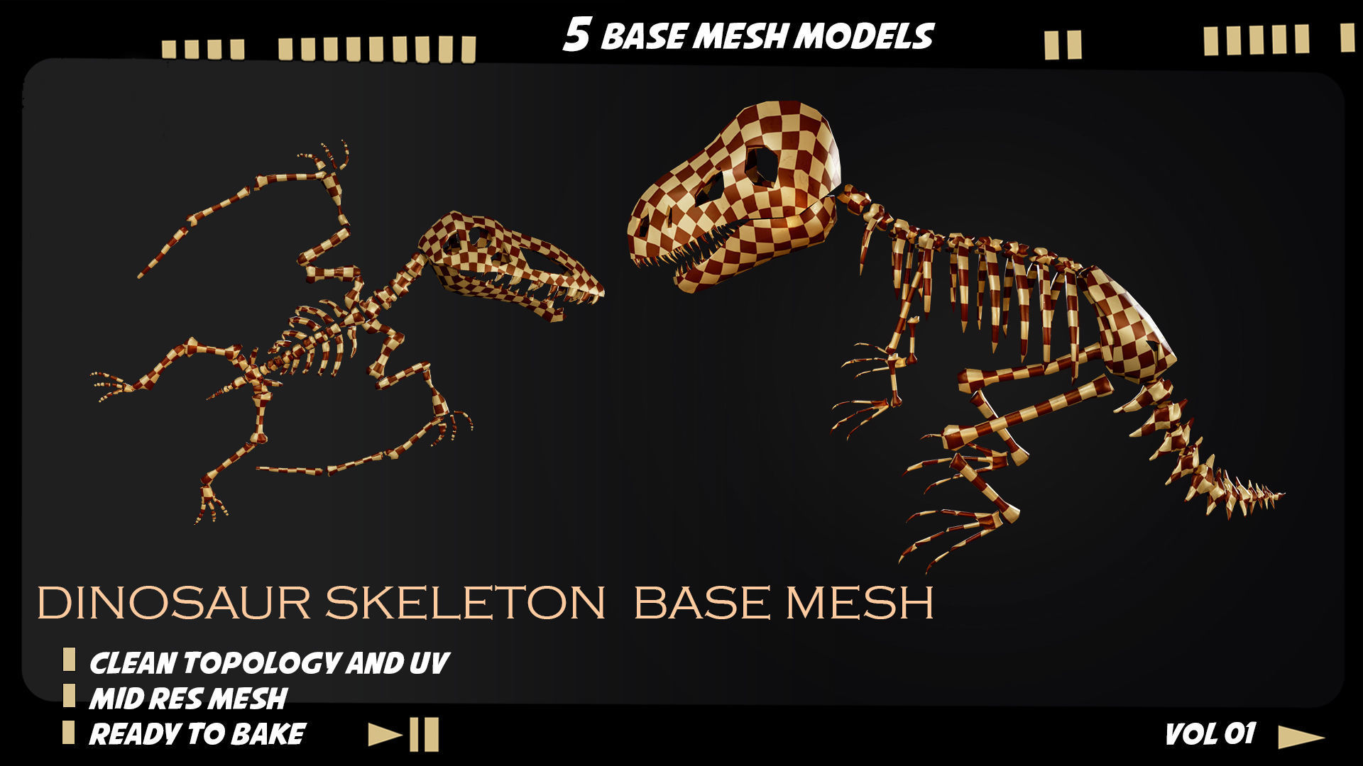 Dinosaur skeleton base mesh-vol 01 Low-poly 3D model_5