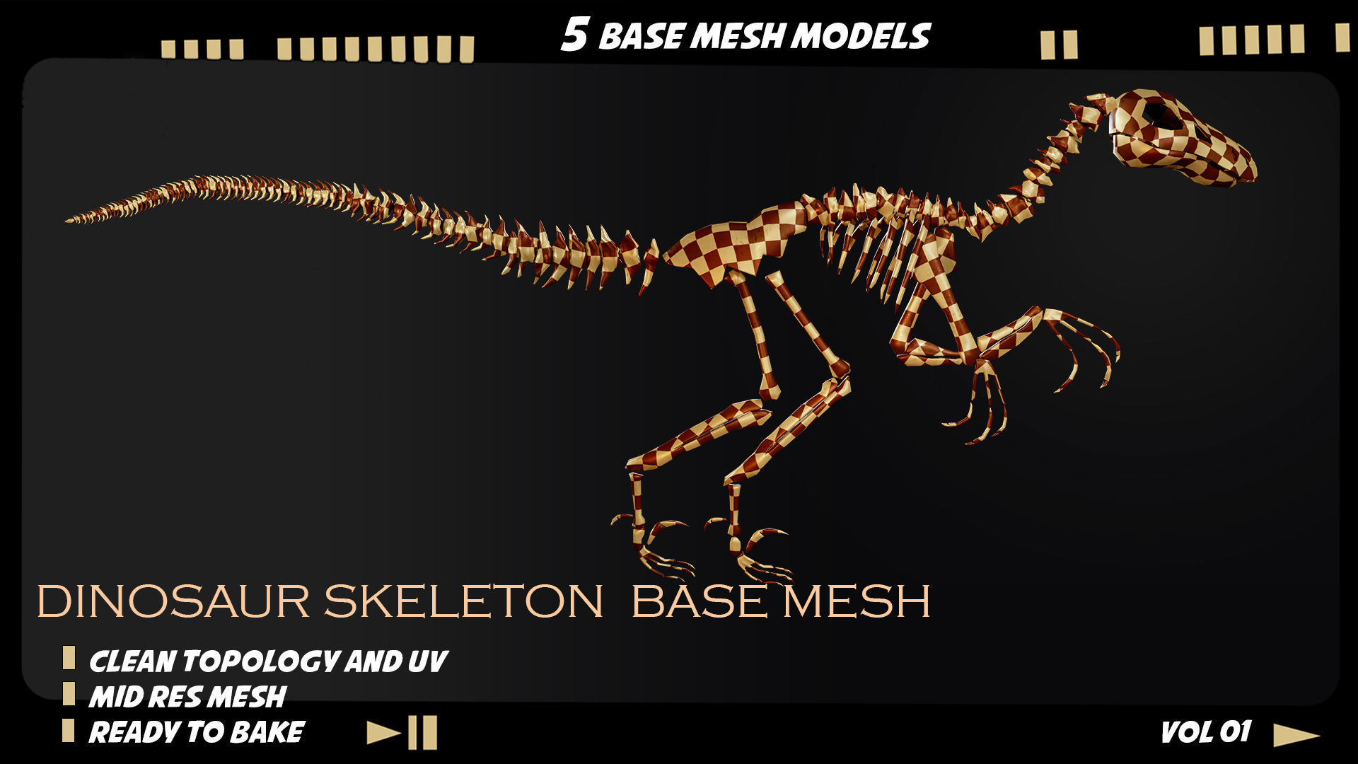 Dinosaur skeleton base mesh-vol 01 Low-poly 3D model_6