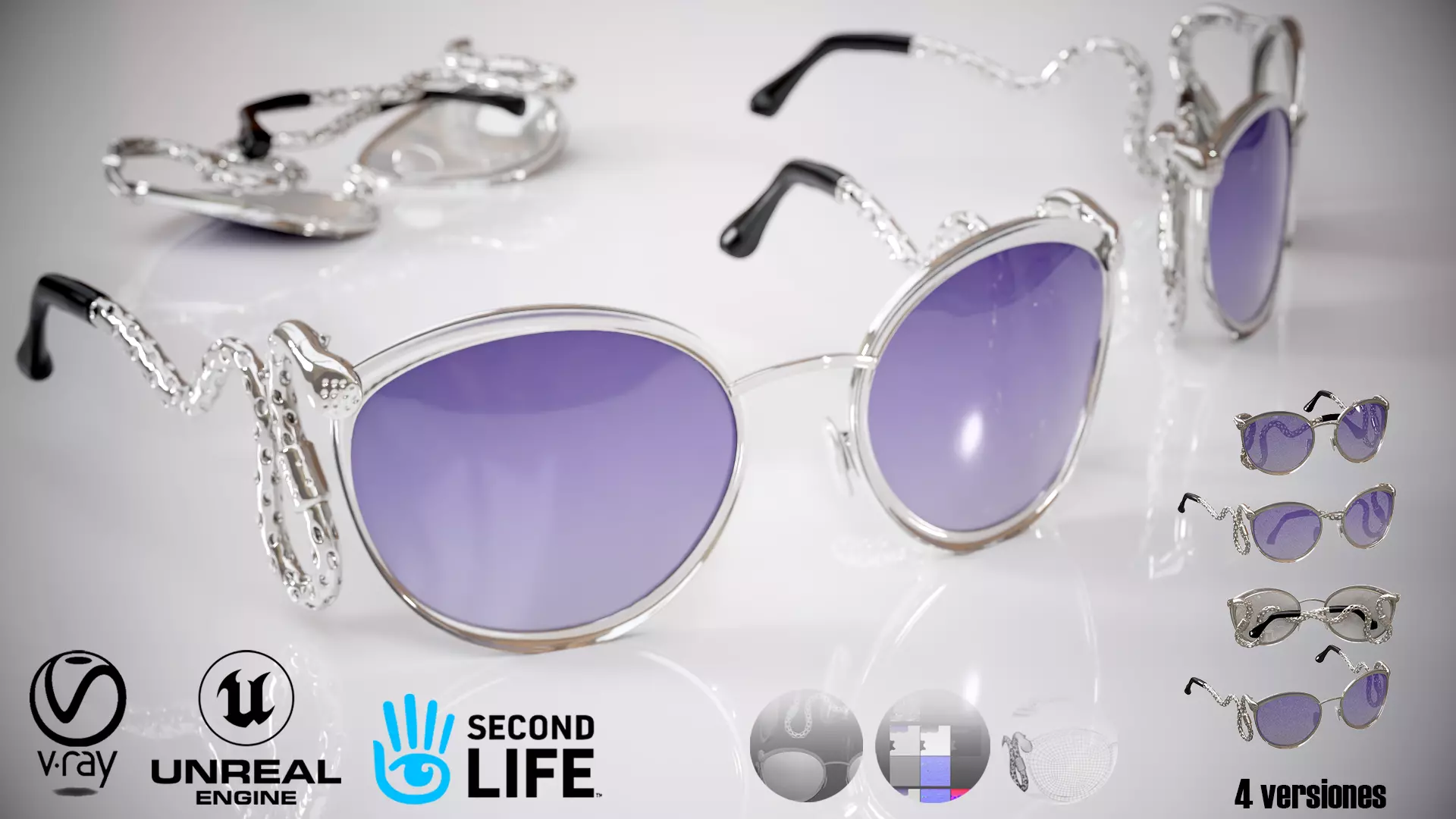 Glasses Viper Silver Low-poly 3D model