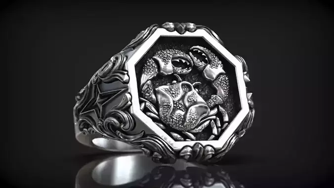 Zodiac Sign Cancer Star Symbol Royal Style Signet 3D print model