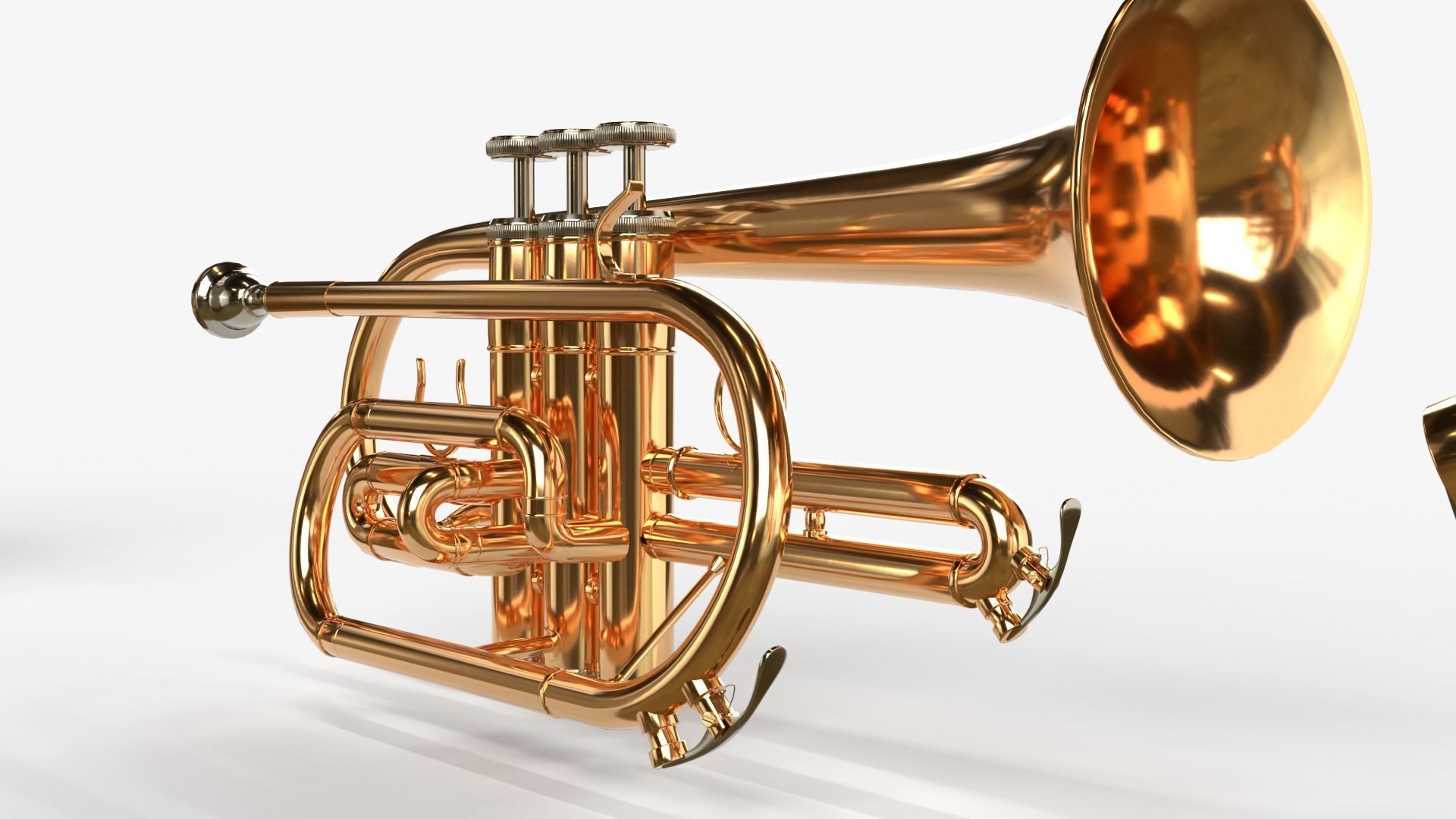 Cornet  Three Types of Materials   Brass  Copper and Silver 3D model_17