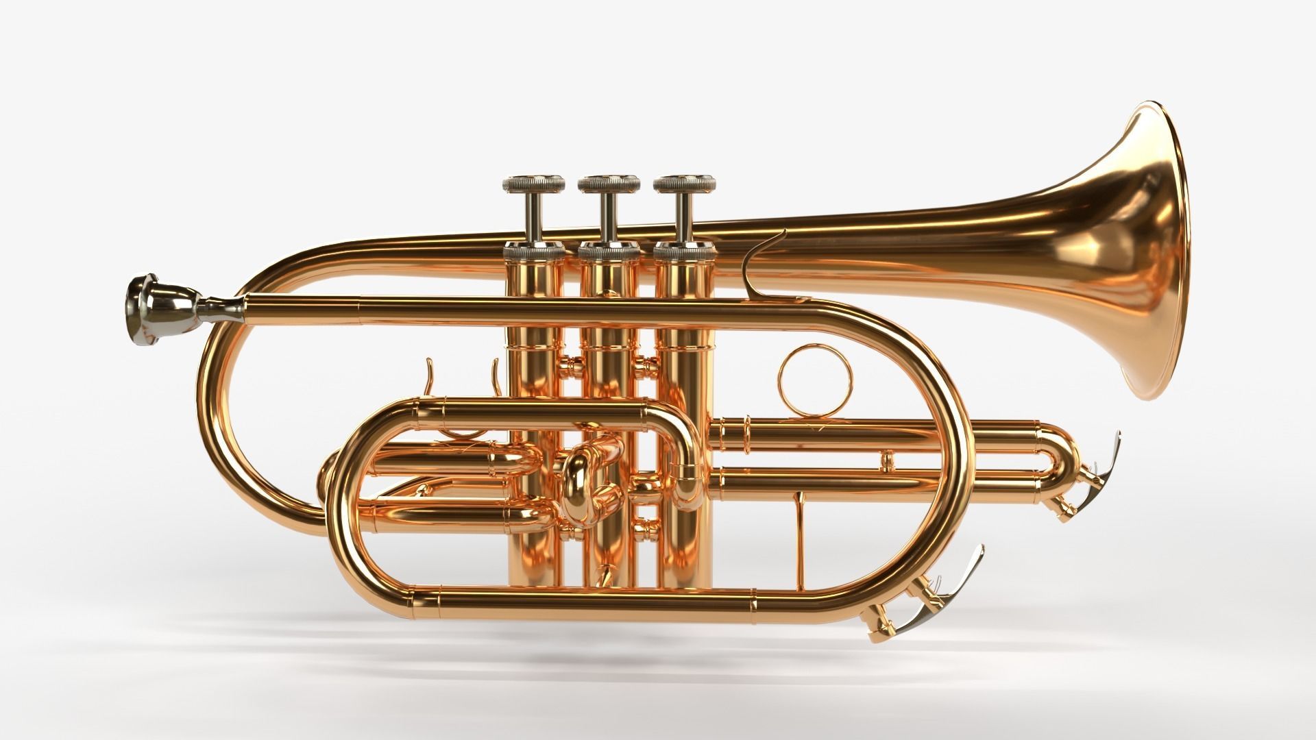 Cornet  Three Types of Materials   Brass  Copper and Silver 3D model_4