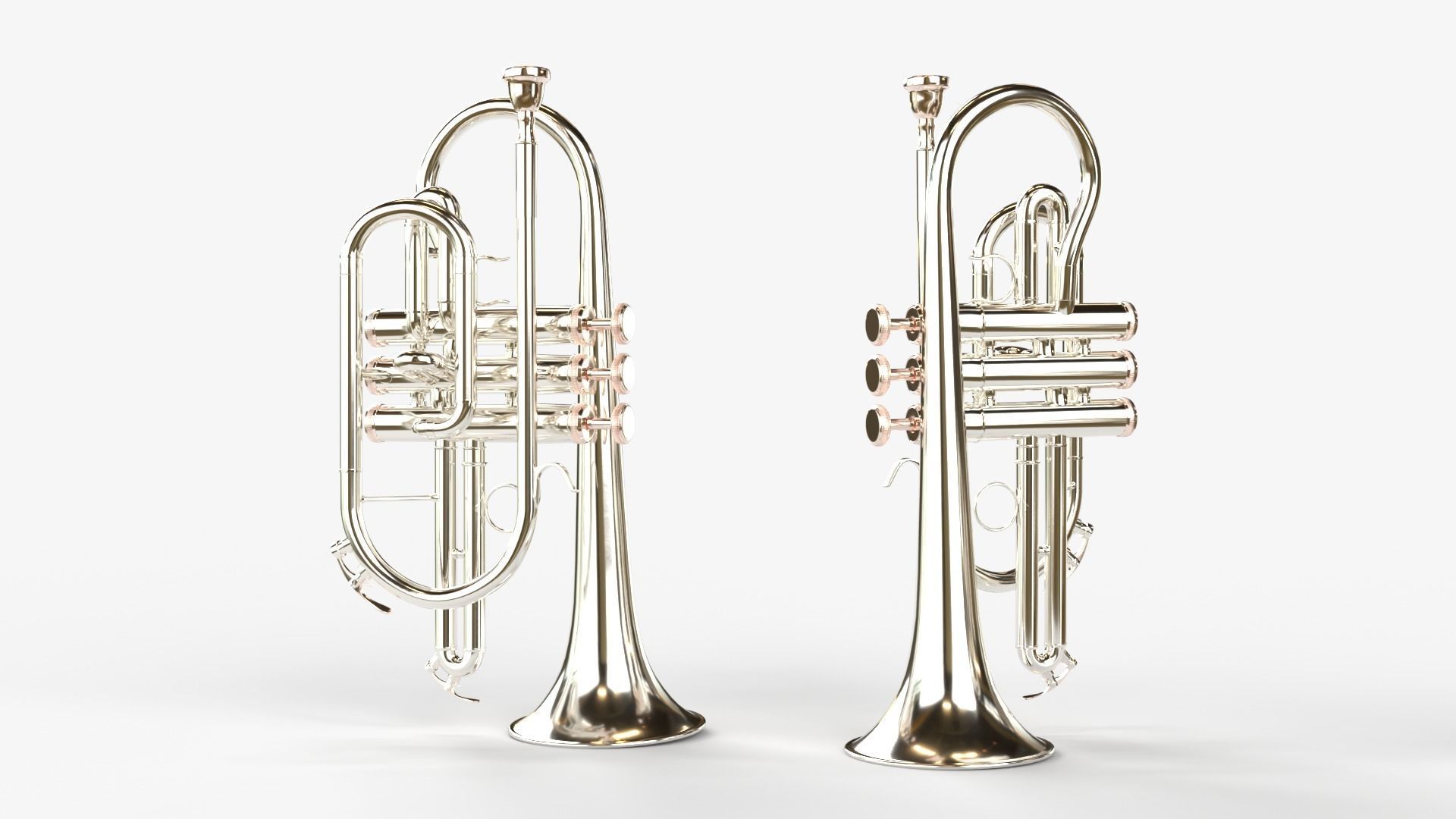 Cornet  Three Types of Materials   Brass  Copper and Silver 3D model_12