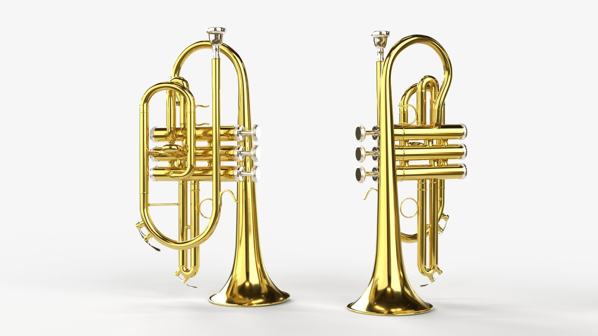 Cornet  Three Types of Materials   Brass  Copper and Silver 3D model_11