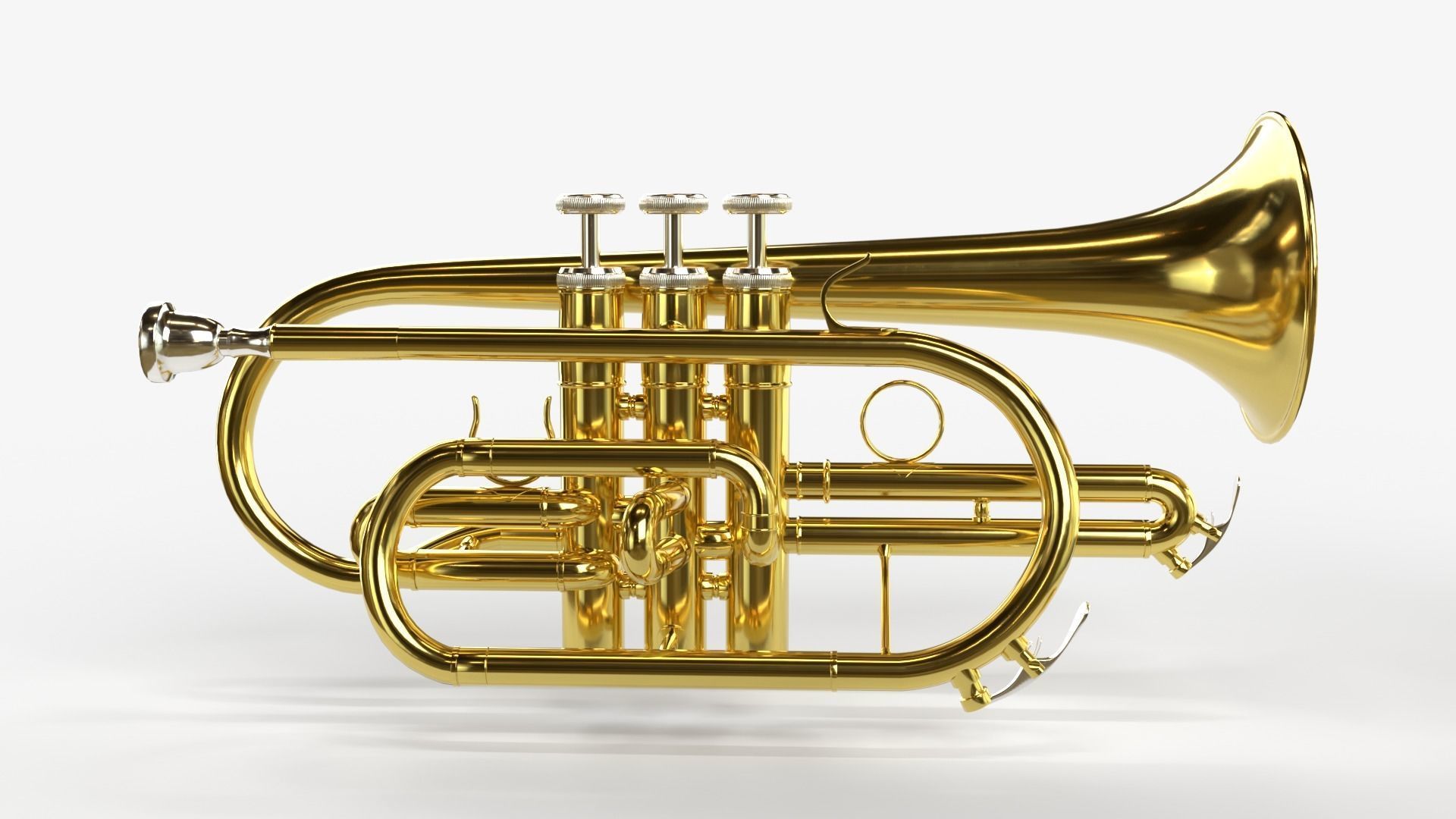 Cornet  Three Types of Materials   Brass  Copper and Silver 3D model_2