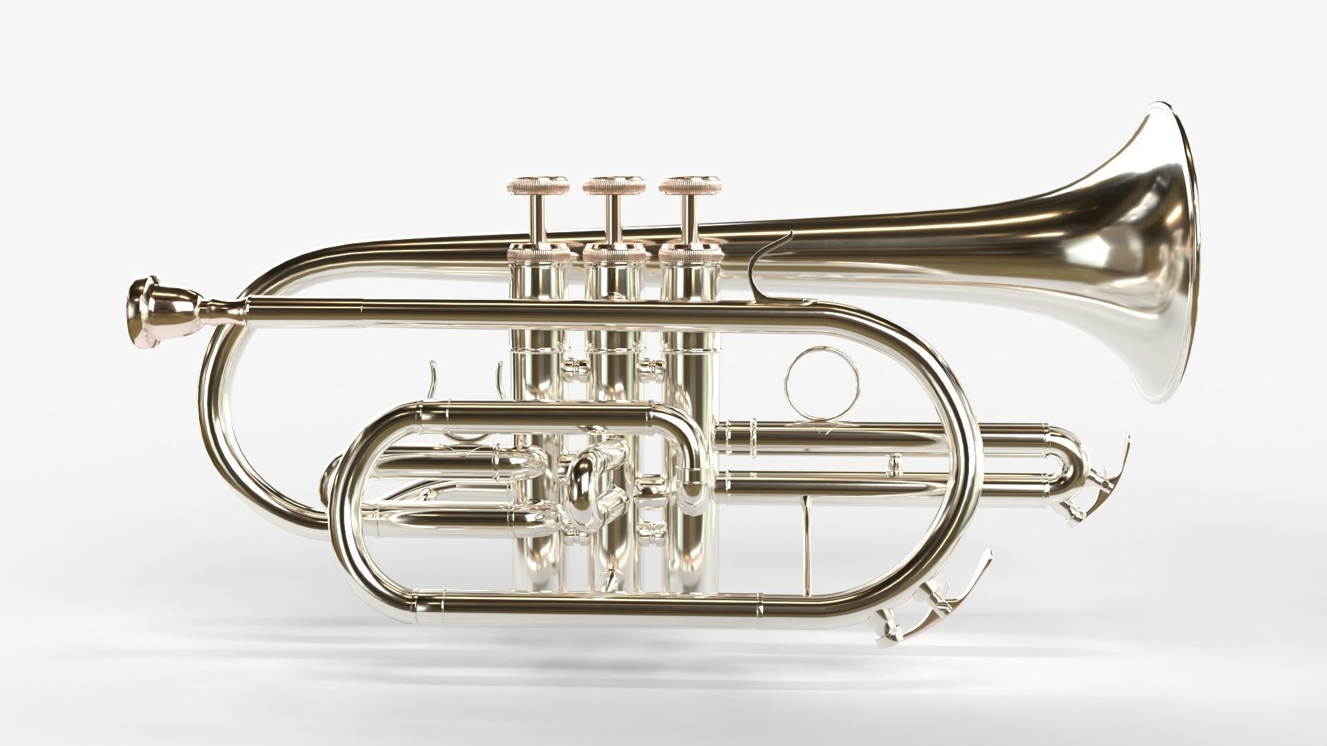 Cornet  Three Types of Materials   Brass  Copper and Silver 3D model_3