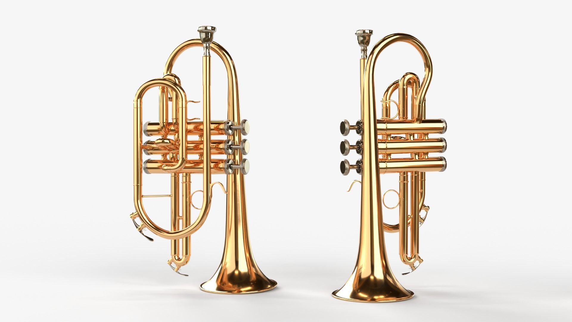 Cornet  Three Types of Materials   Brass  Copper and Silver 3D model_13