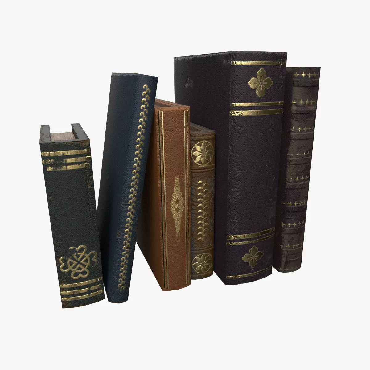 Old Damaged Books Set of Individual Books Low-poly 3D model