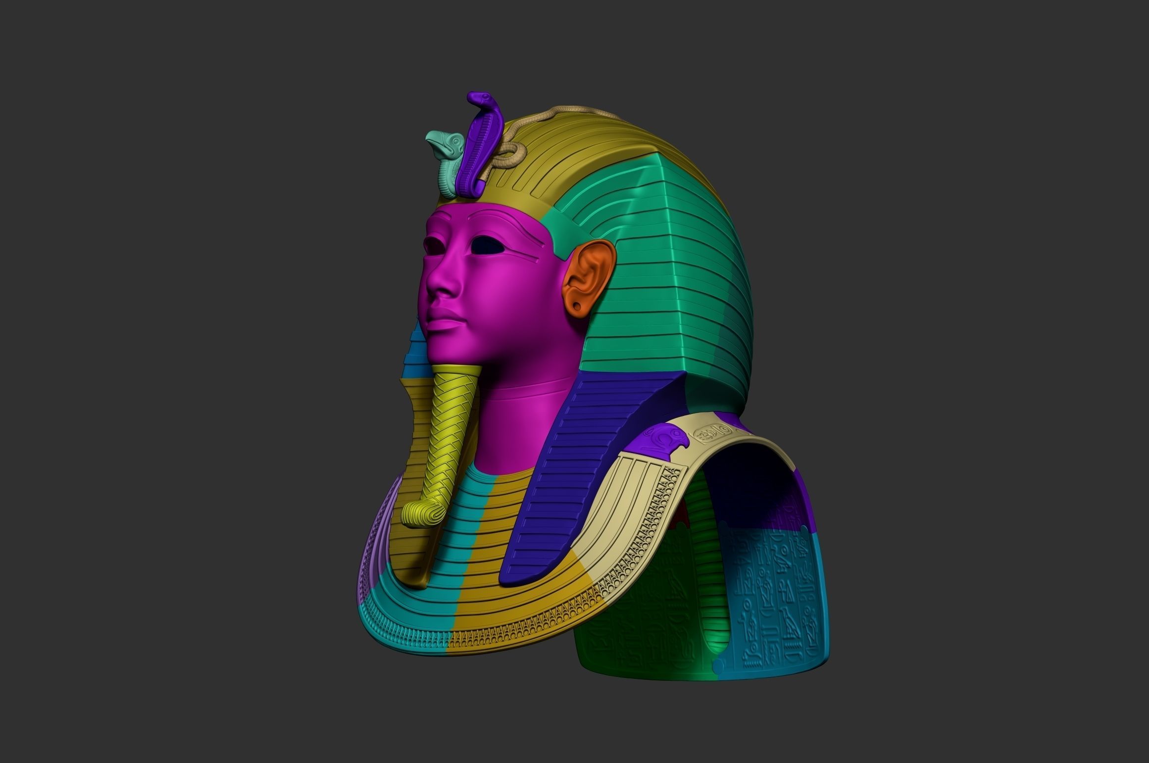 Tutankhamun Mask v4  gold 3D print model_15