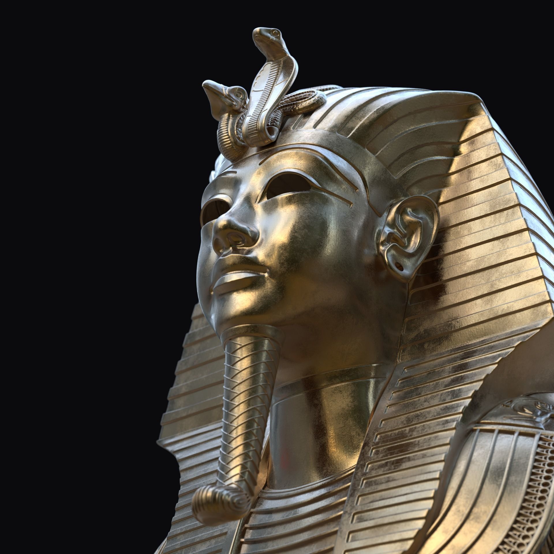 Tutankhamun Mask v4  gold 3D print model_3